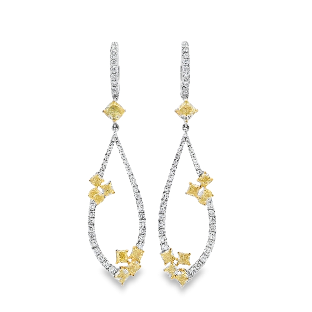 18K Two-Tone Yellow Diamond Pear-Shape Drop Earrings