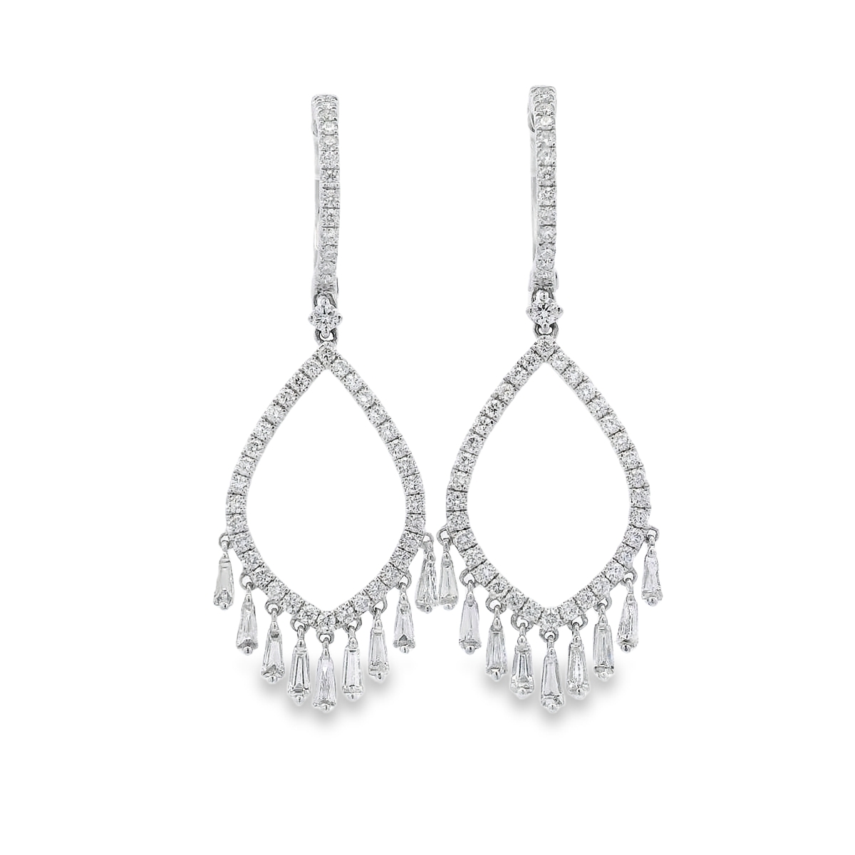 18K White Gold Baguette Fringe Diamond Dangling Earrings