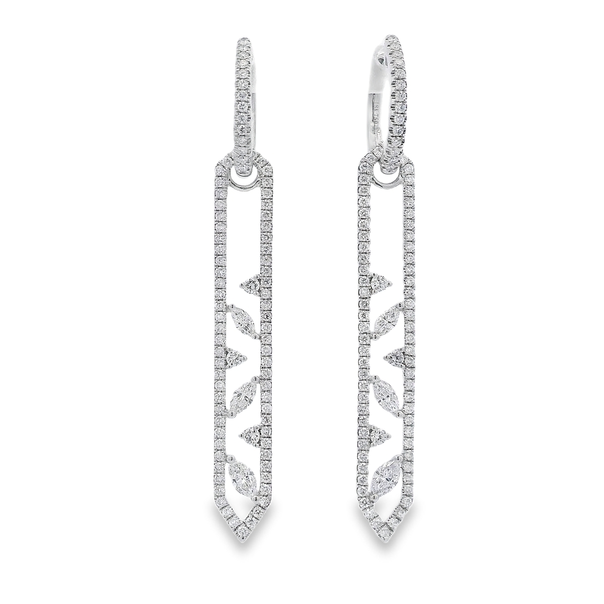 18K White Gold Open-Work Diamond Convertible Dangling Earrings