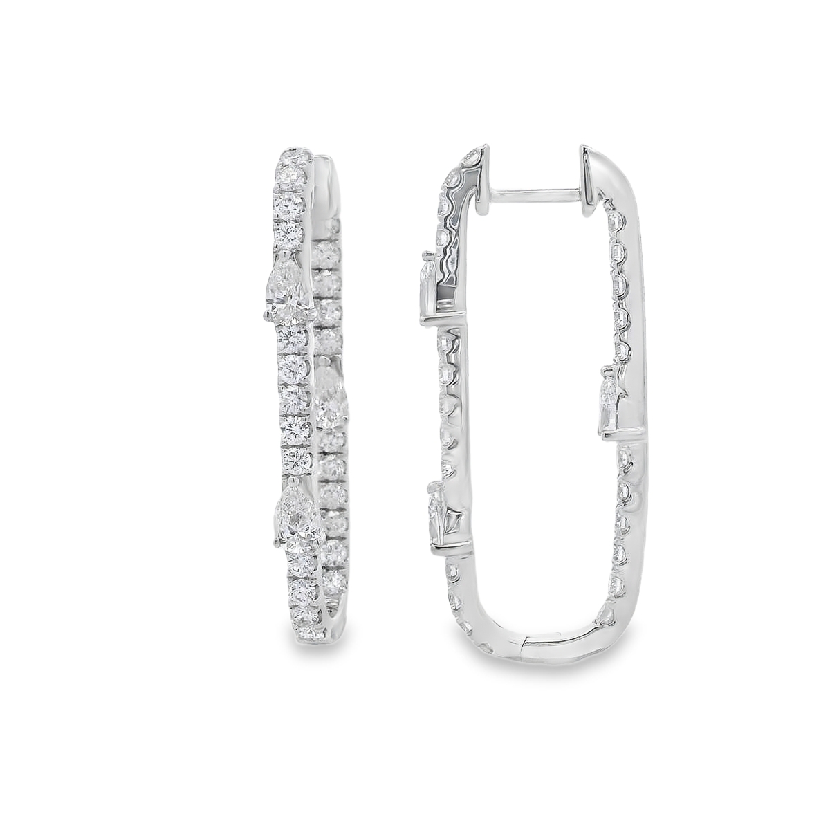 18K White Gold Straight Oval Diamond Accent Hoops