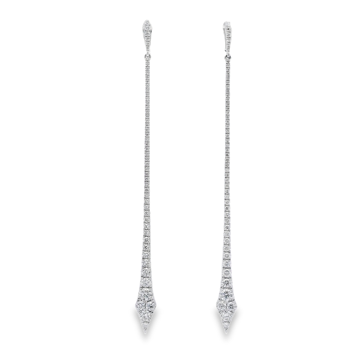 18K White Gold Long Spike Diamond Dangle Earrings