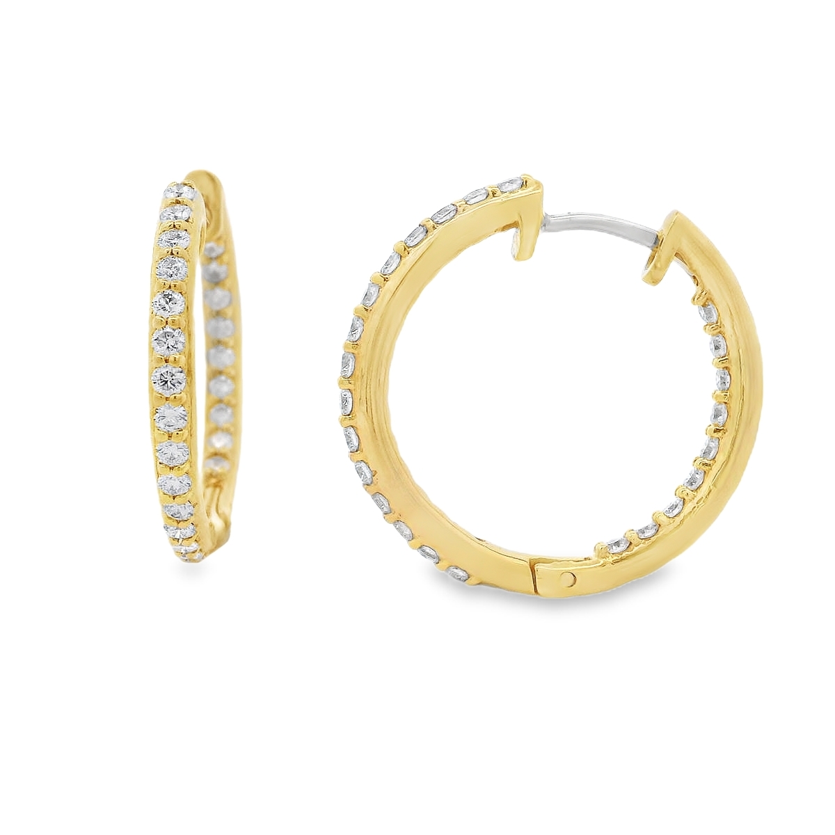 18K Yellow Gold Diamond Rounded Hoops
