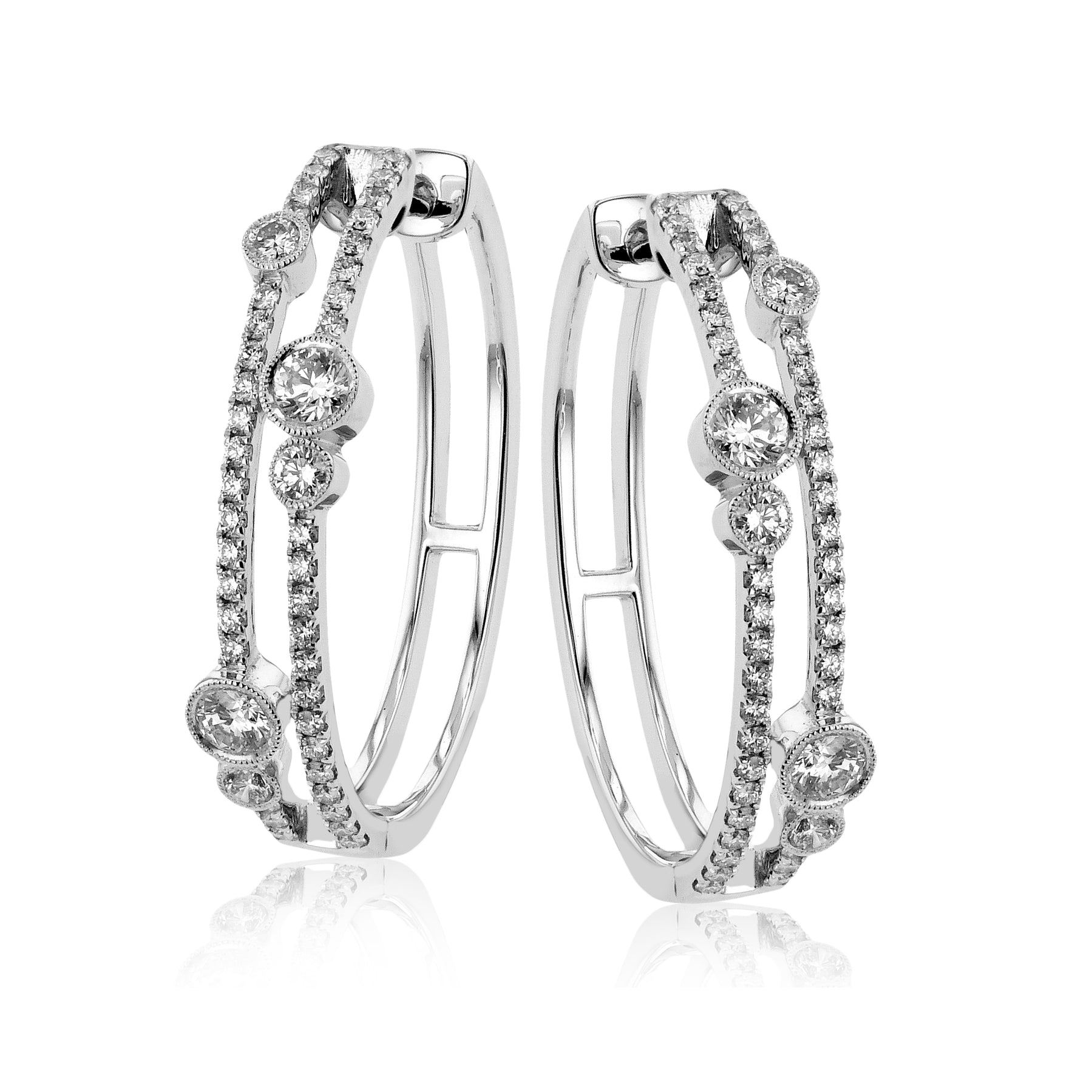 Simon G. 18K White Gold Two-Row Diamond Accent Hoops