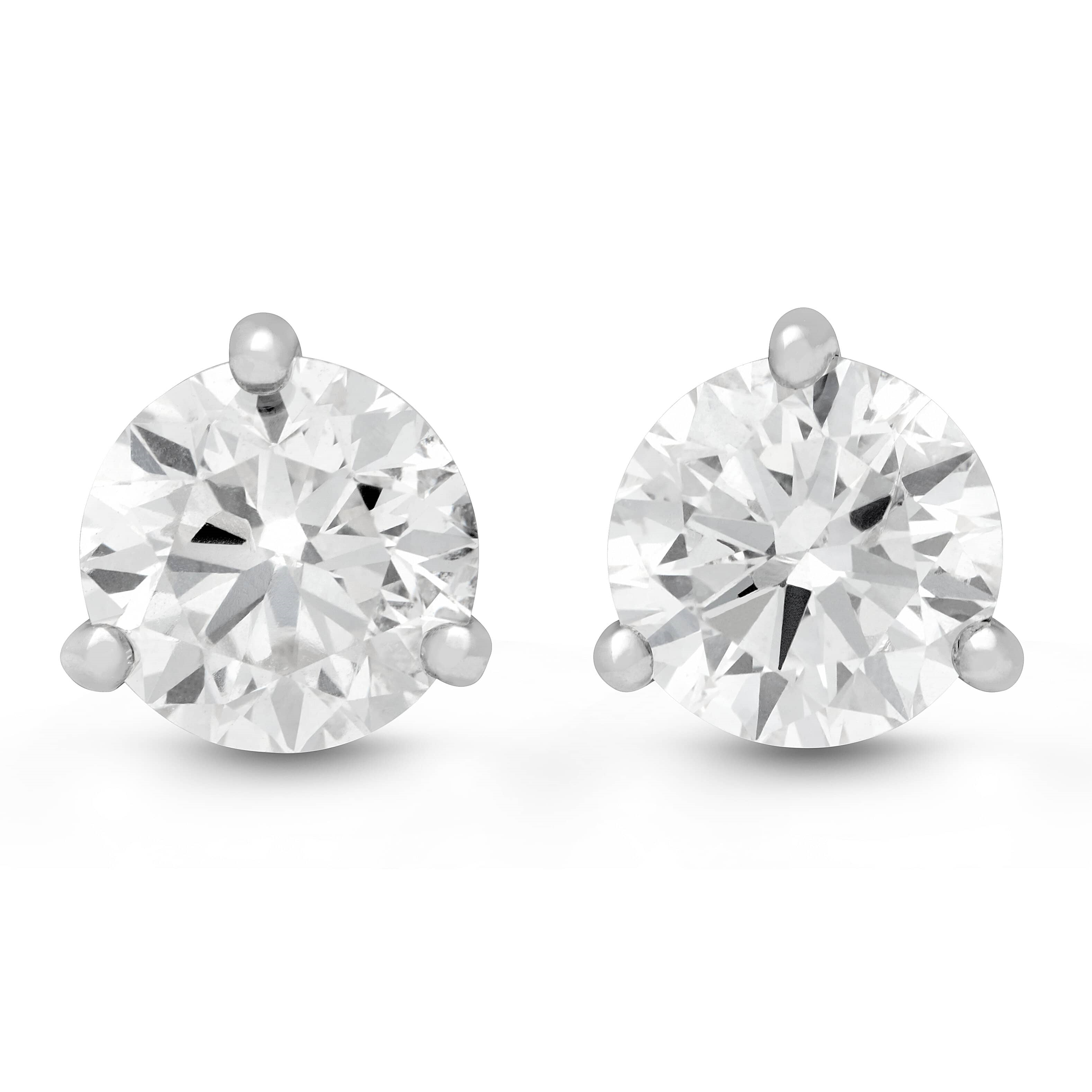 14K White Gold 1.81 Carat 3-Prong Diamond Studs