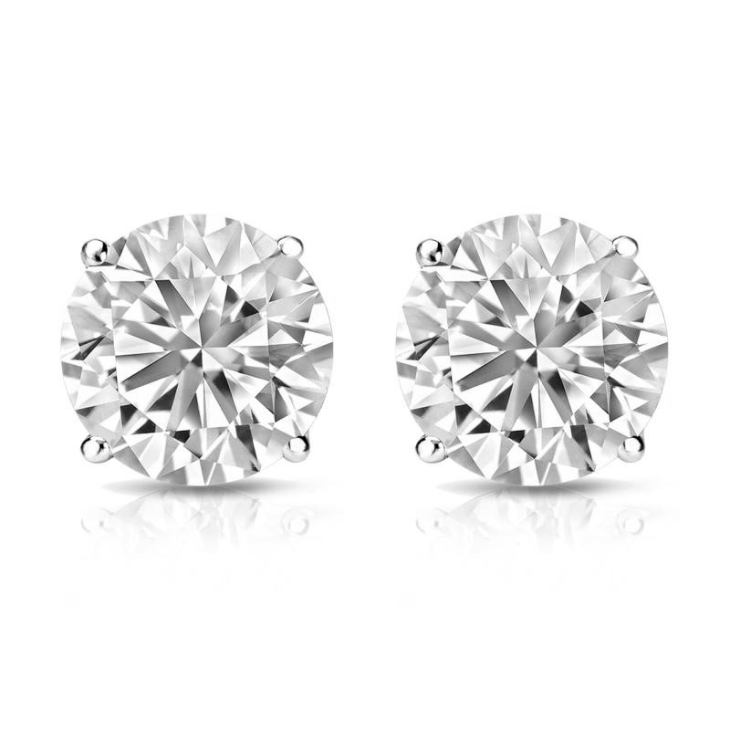 14K White Gold 2 Carat 4-Prong Diamond Studs