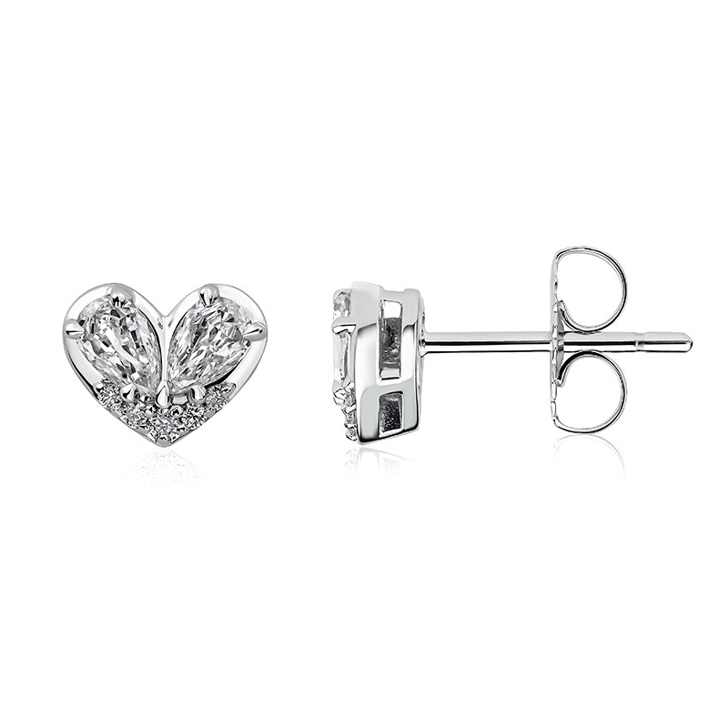 Christopher Designs 14K White Gold Heart-Shaped Diamond Stud Earrings