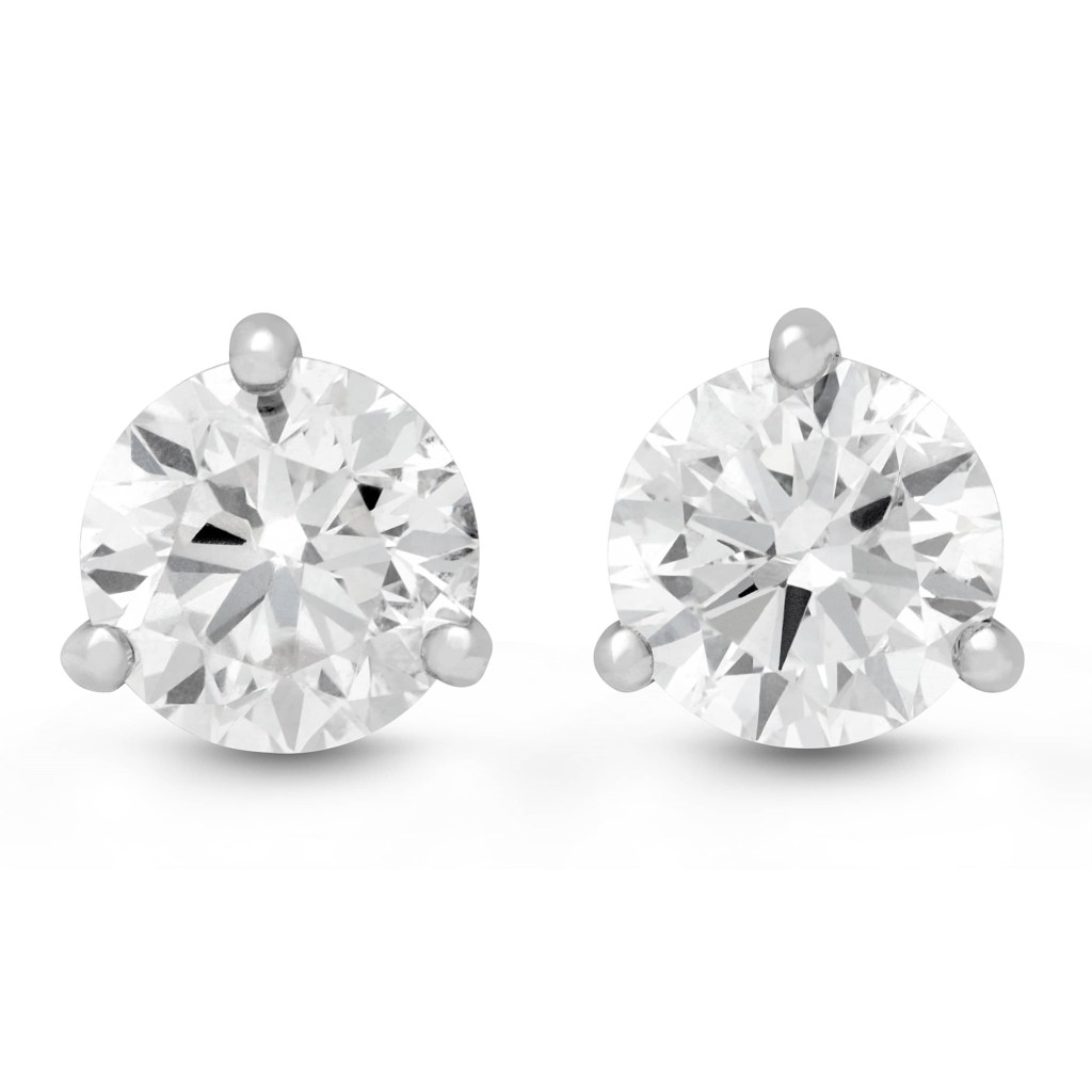 14K White Gold 5/8 Carat 3-Prong Diamond Studs