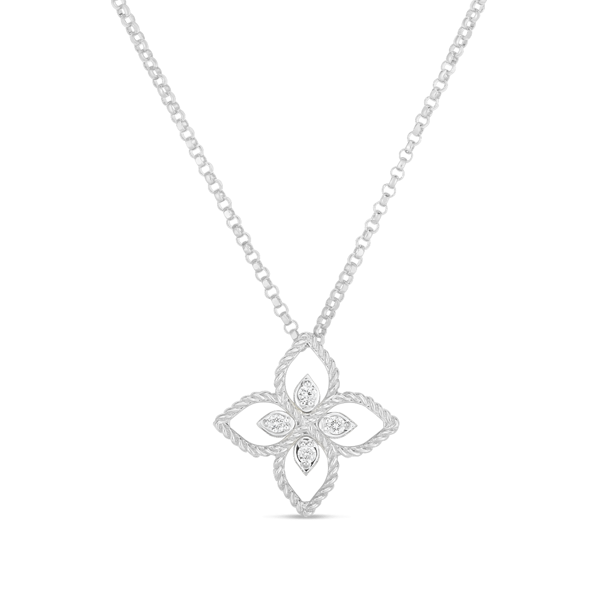 Roberto Coin 18K White Gold Principessa Small Diamond Flower Pendant
