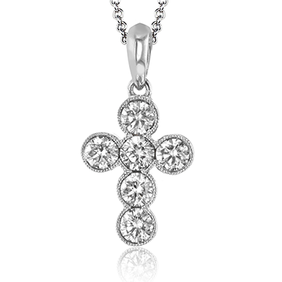Simon G. 18K White Gold Milgrain Bezel Diamond Cross Pendant