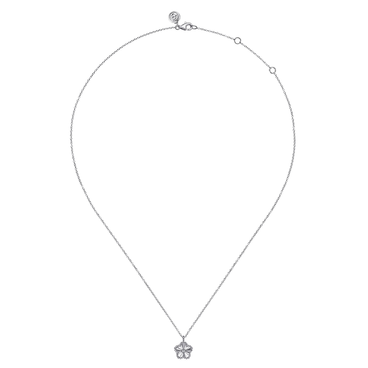 Gabriel & Co. Sterling Silver Diamond Bujukan Frame Flower Diamond-Cut Pendant