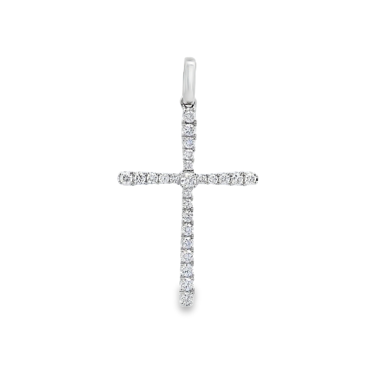 18K White Gold Thin Diamond Cross