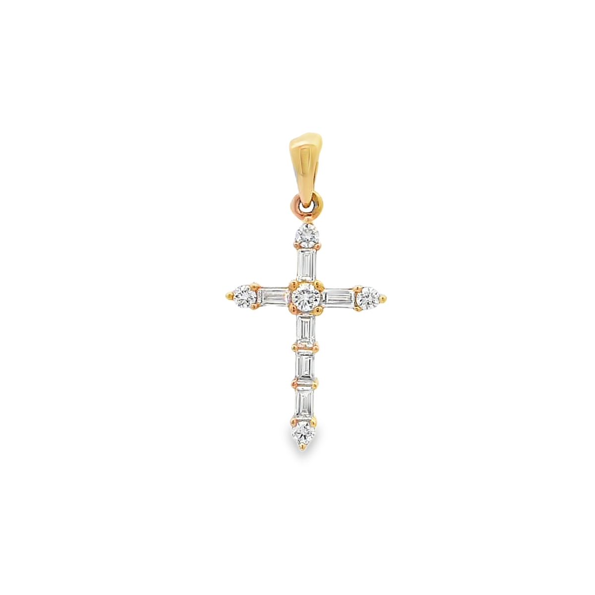 18K Yellow Gold Mix Shape Diamond Cross
