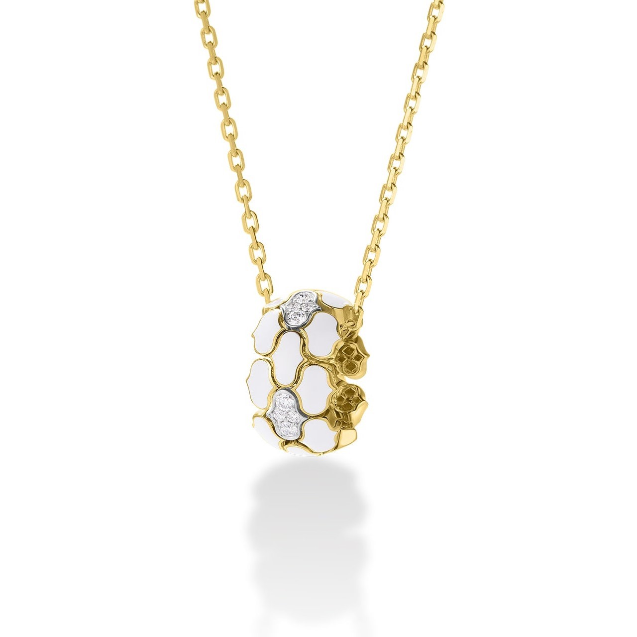 Roberto Coin 18K Yellow Gold Cobra Diamond & White Enamel Rondel Pendant