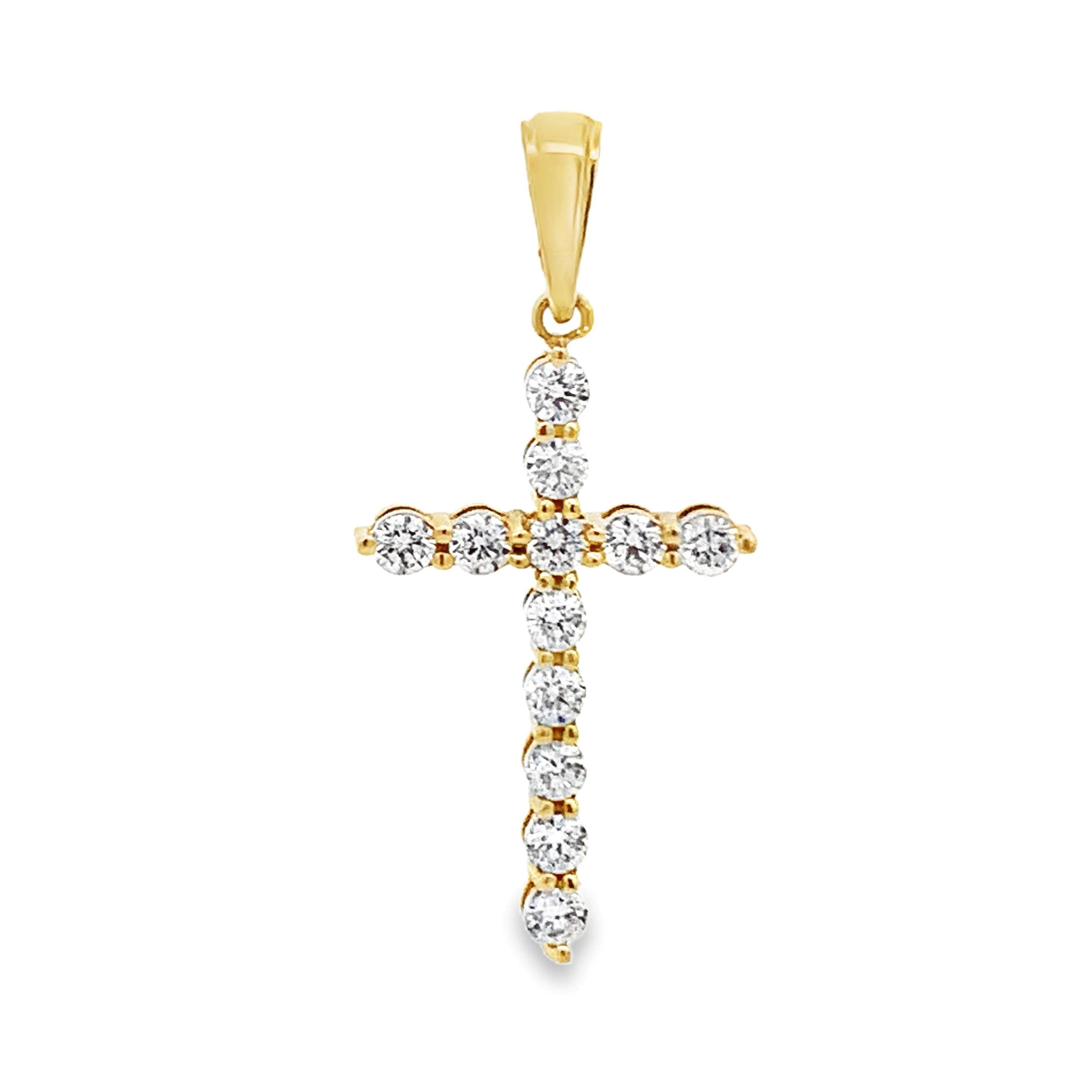 18K Yellow Gold Shared-Prong Diamond Cross Pendant