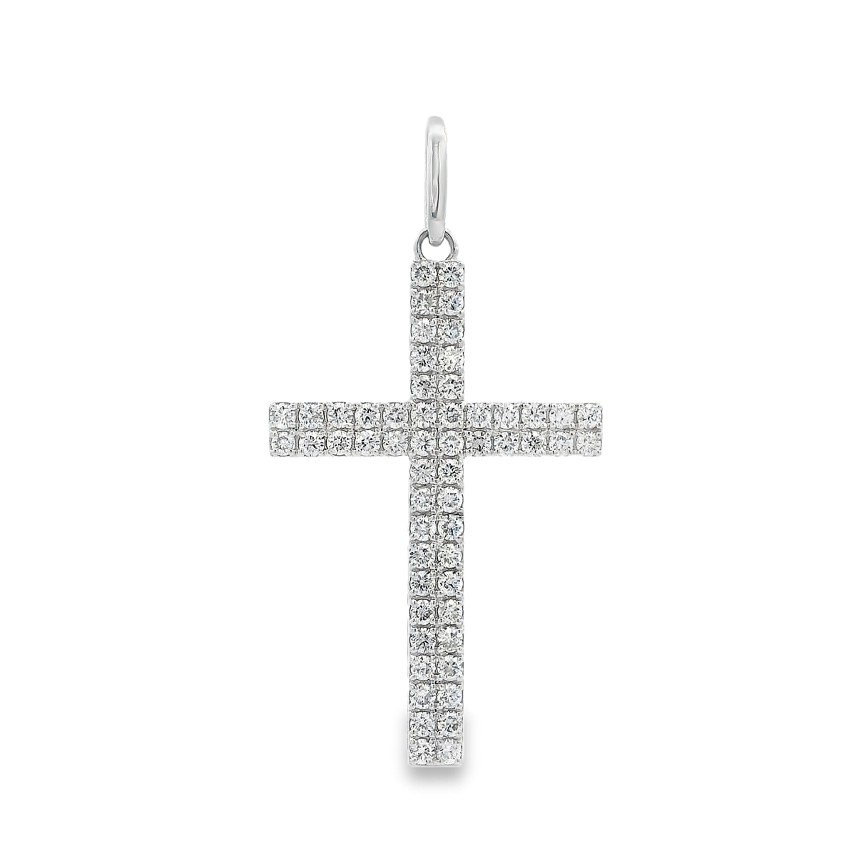 18K White Gold Rectangular Diamond Cross Pendant