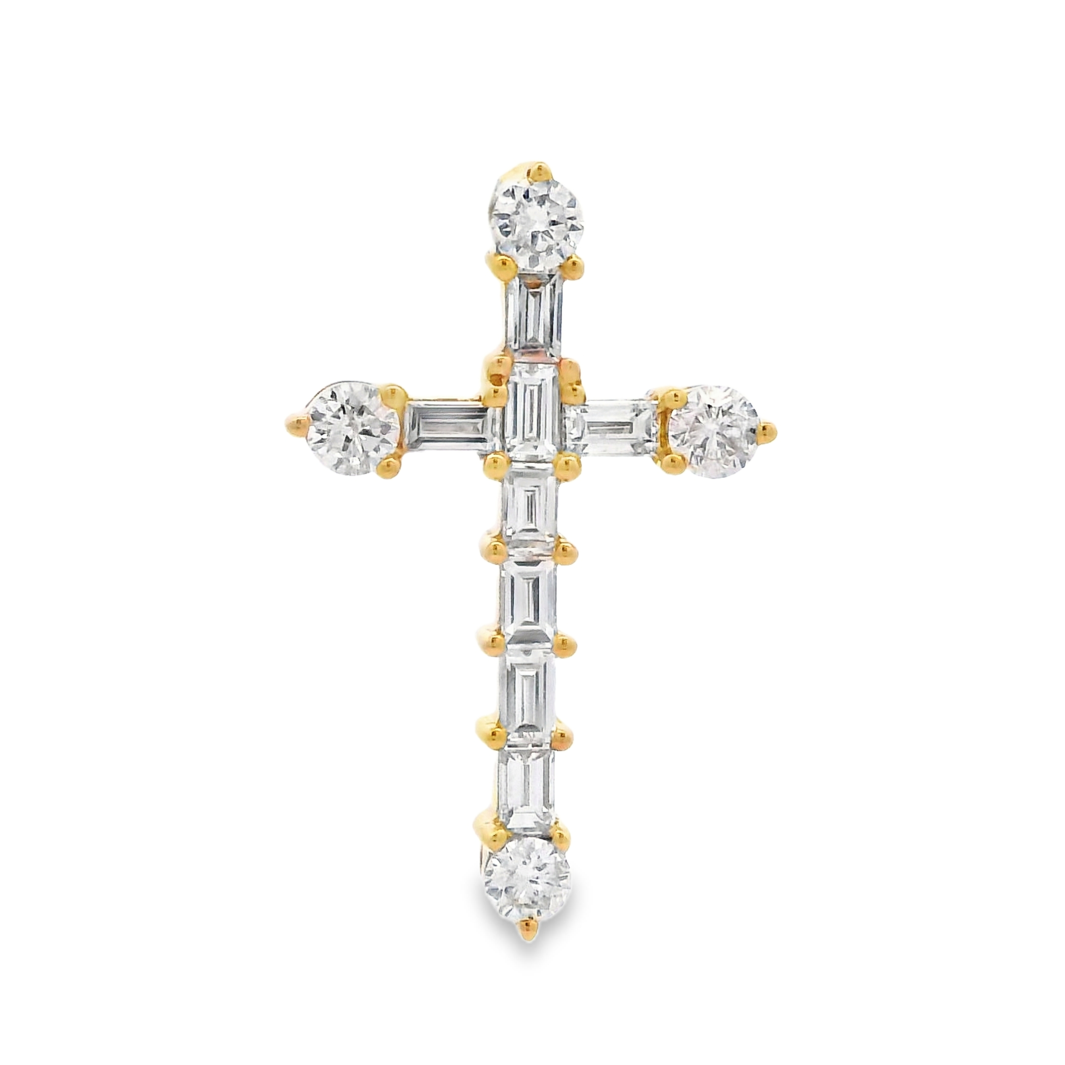 18K Yellow Gold Baguette & Round Diamond Cross