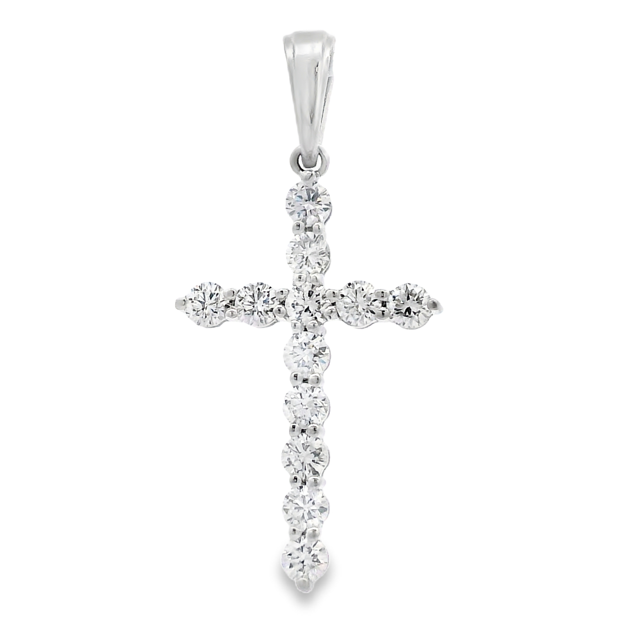 18K White Gold Shared Prong Diamond Cross