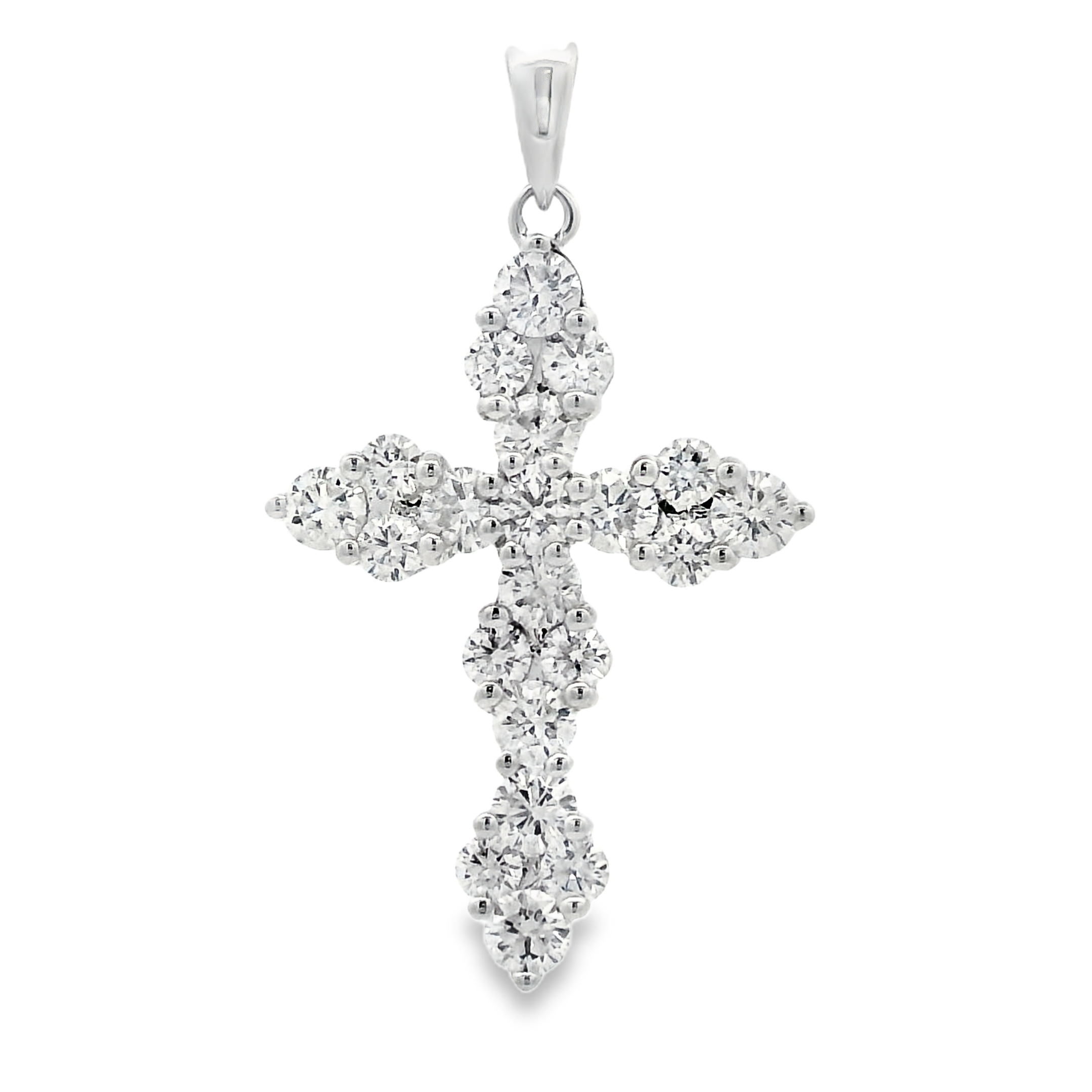 18K White Gold Cluster Diamond Cross