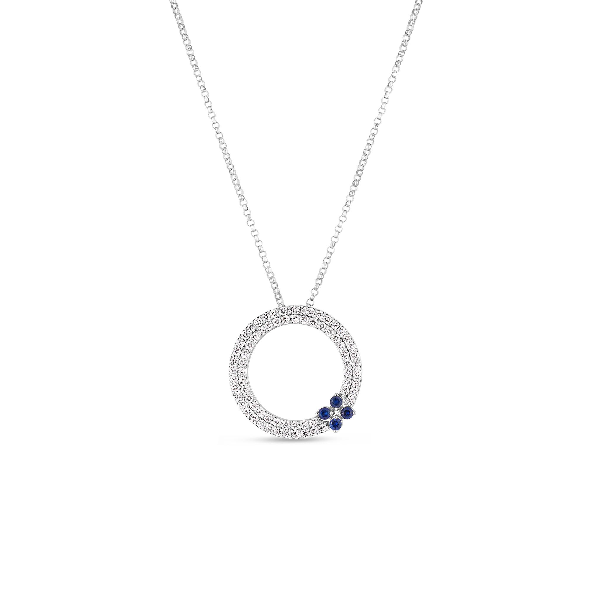 Roberto Coin 18K White Gold Love in Verona Diamond & Sapphire Circle Pendant