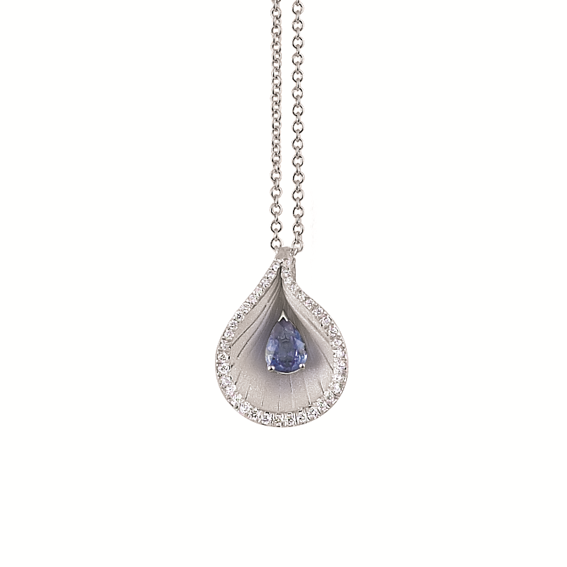 Cammilli 18K Premiere Color White Ice Gold Pendant with Blue Sapphire and Diamonds