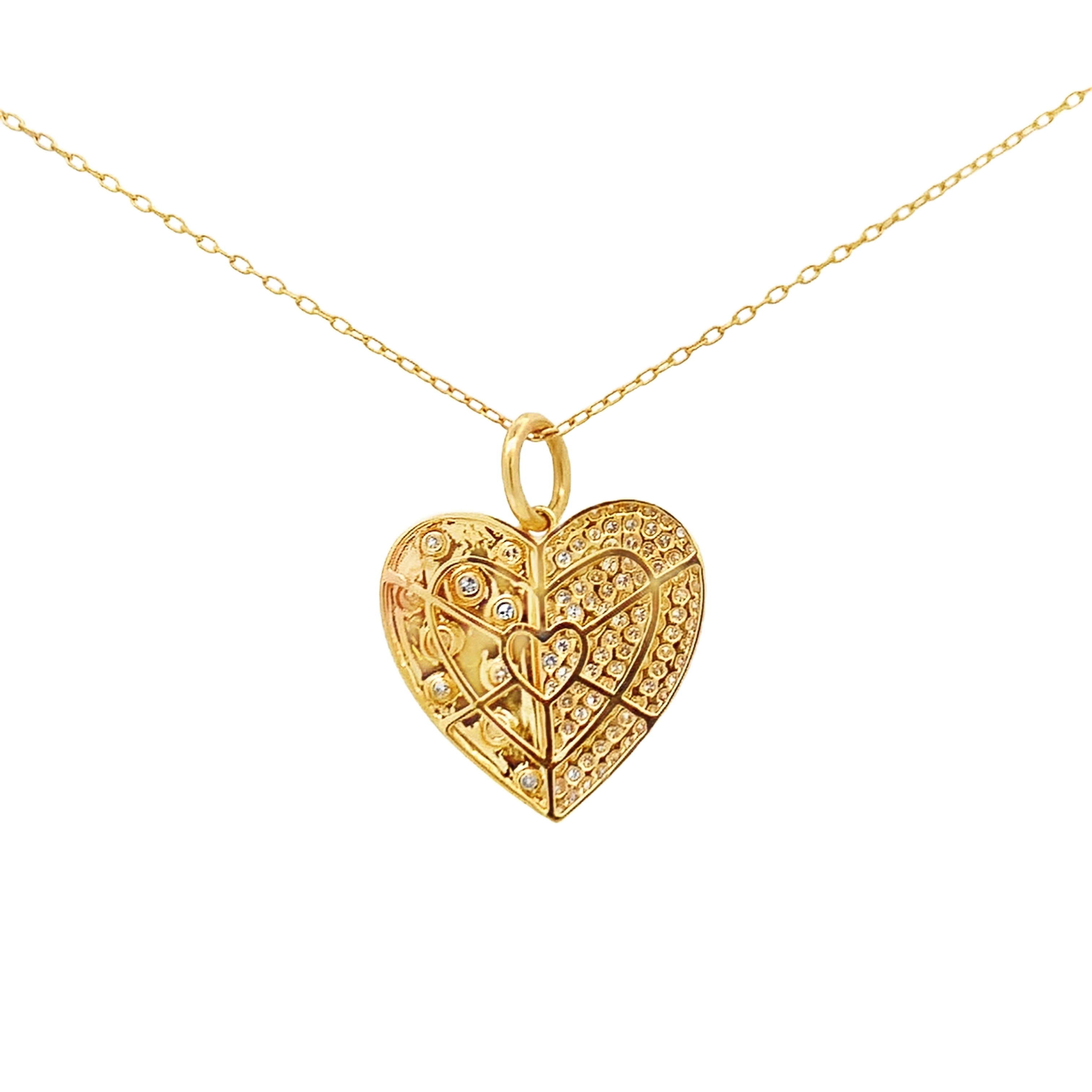 18K Yellow Gold Diamond Heart Pendant 22mm