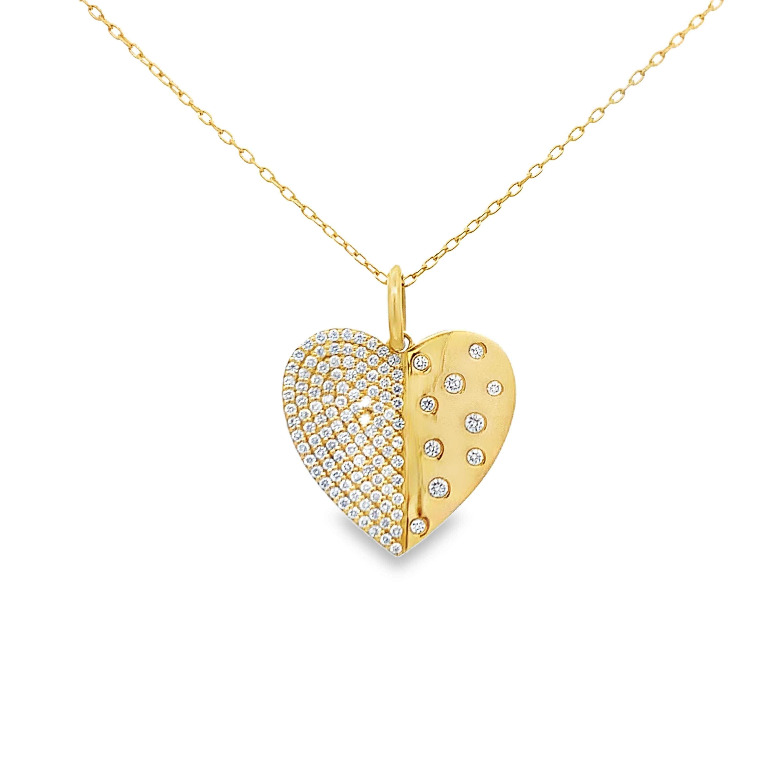 18K Yellow Gold Diamond Heart Pendant 22mm