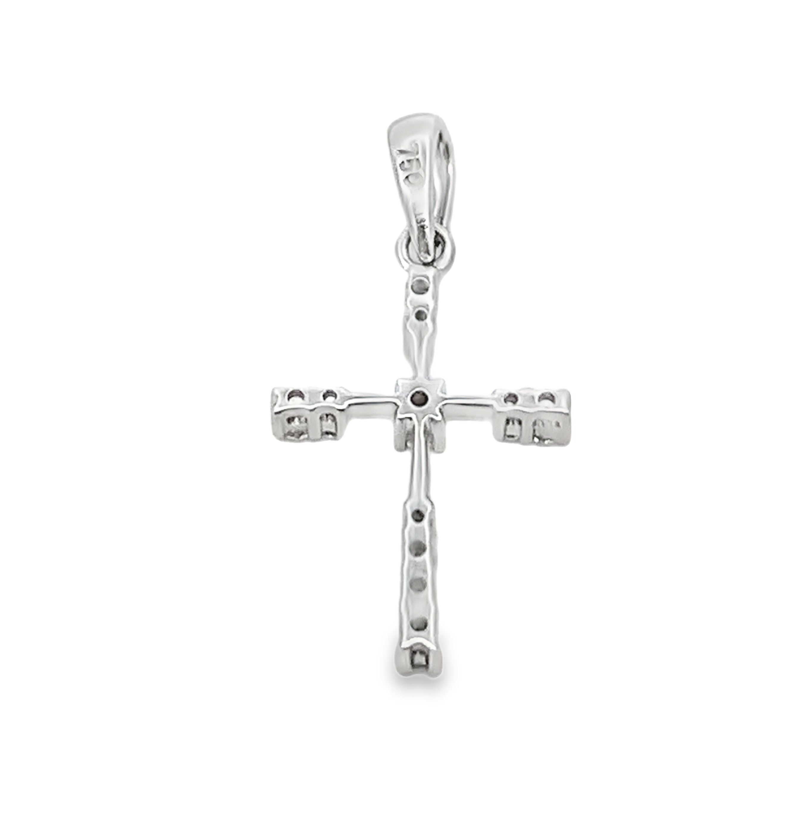 18K White Gold Thin Diamond Cross Pendant