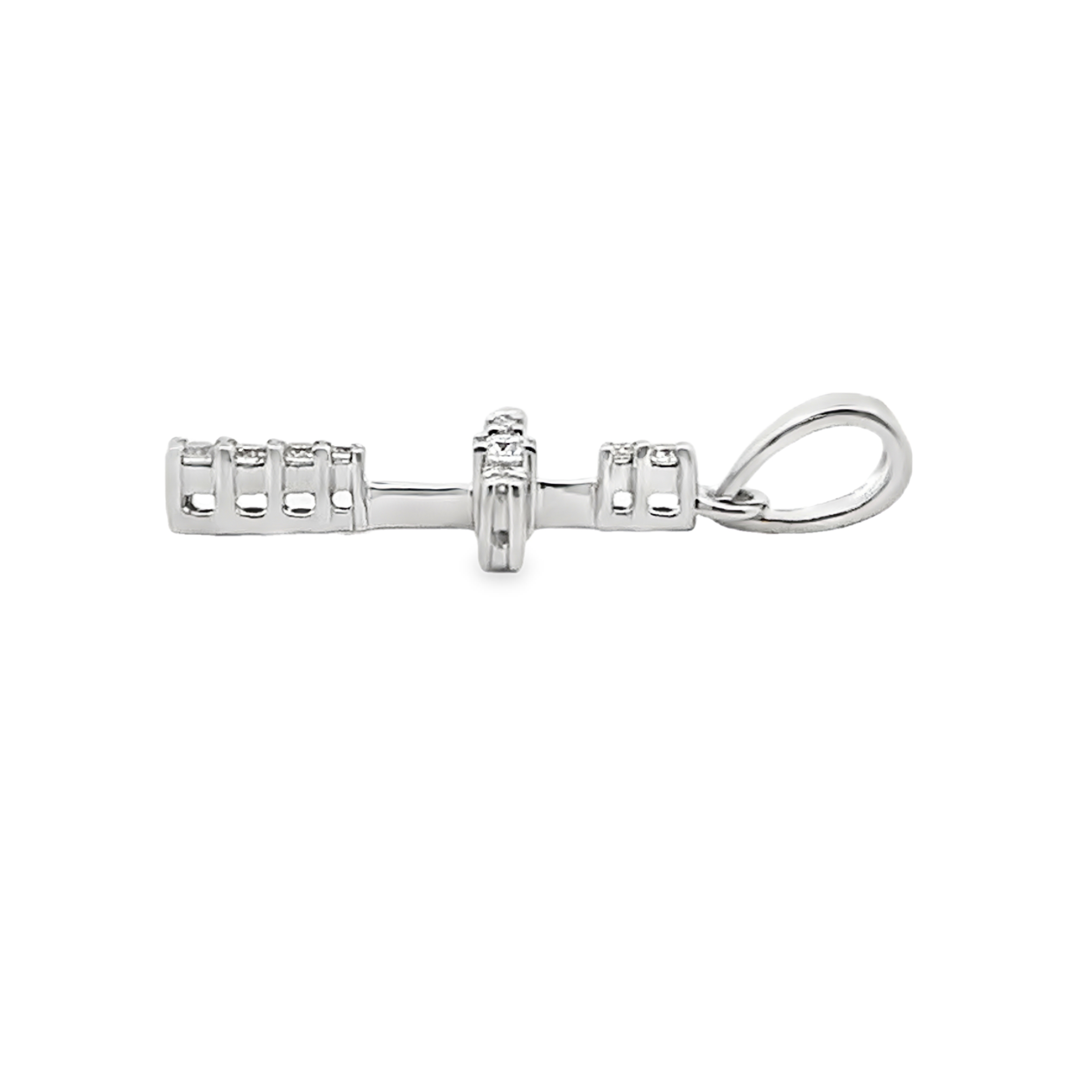 18K White Gold Thin Diamond Cross Pendant