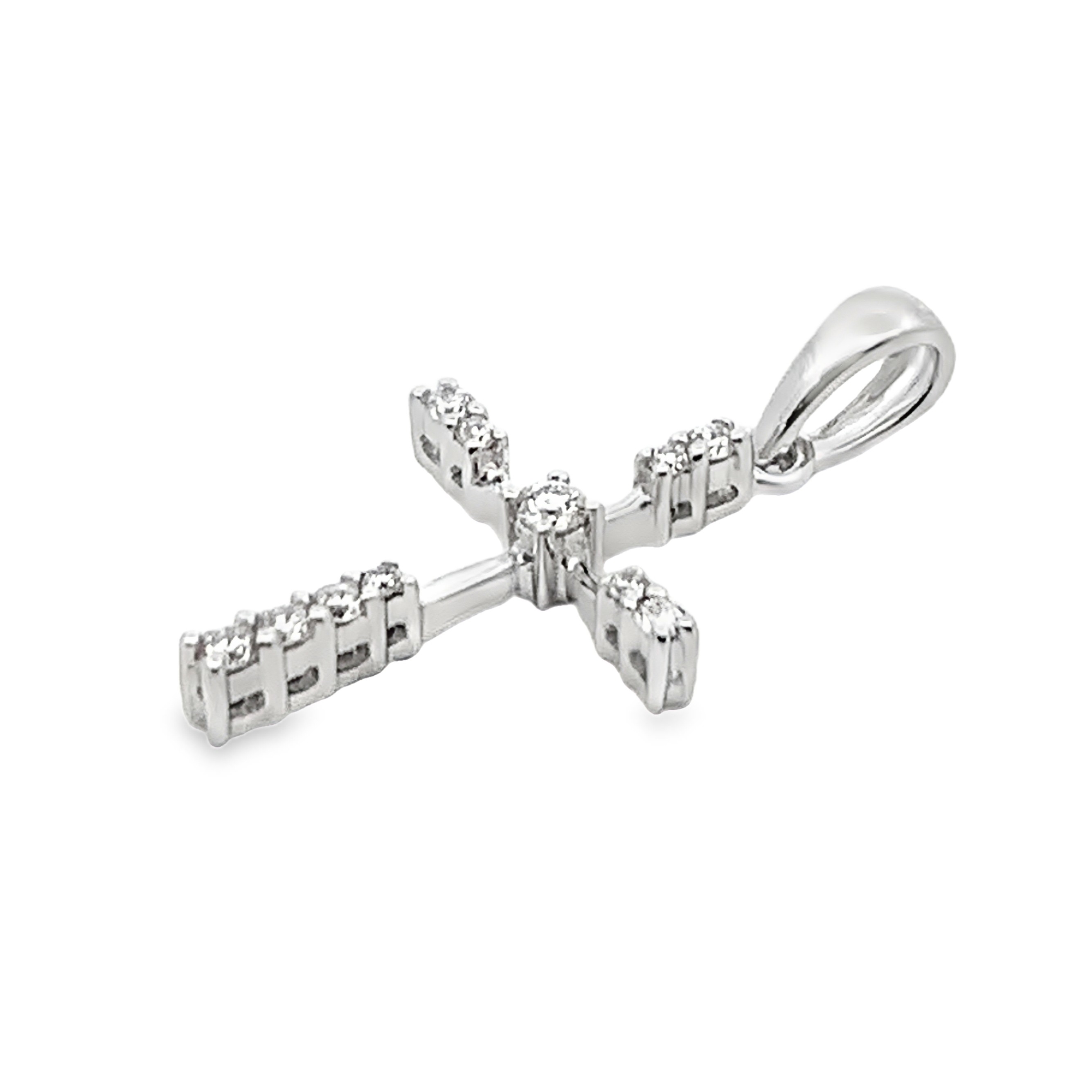 18K White Gold Thin Diamond Cross Pendant