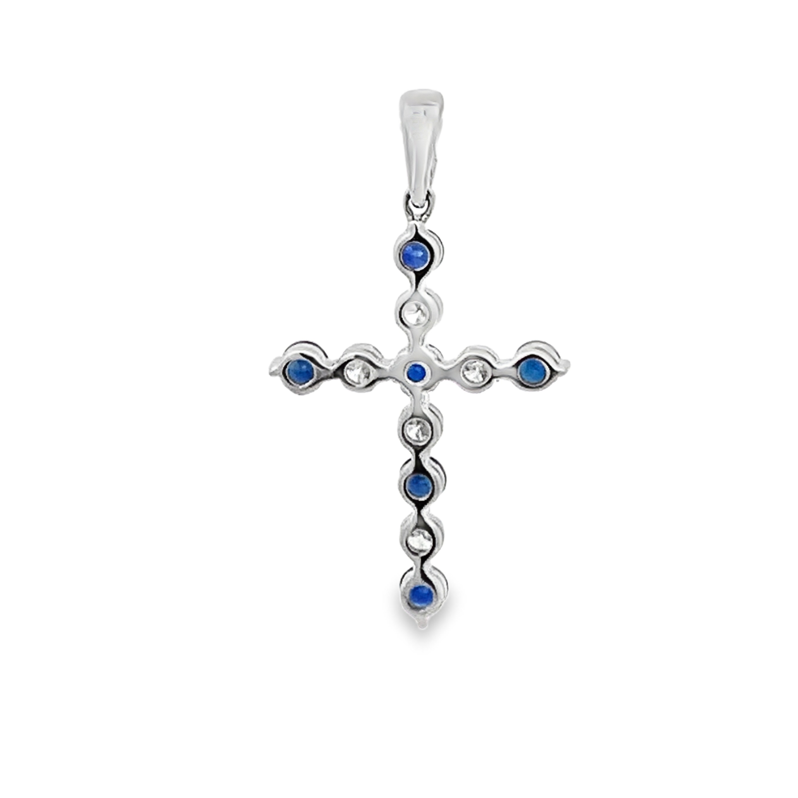 18K White Gold Diamond and Sapphire Cross Pendant