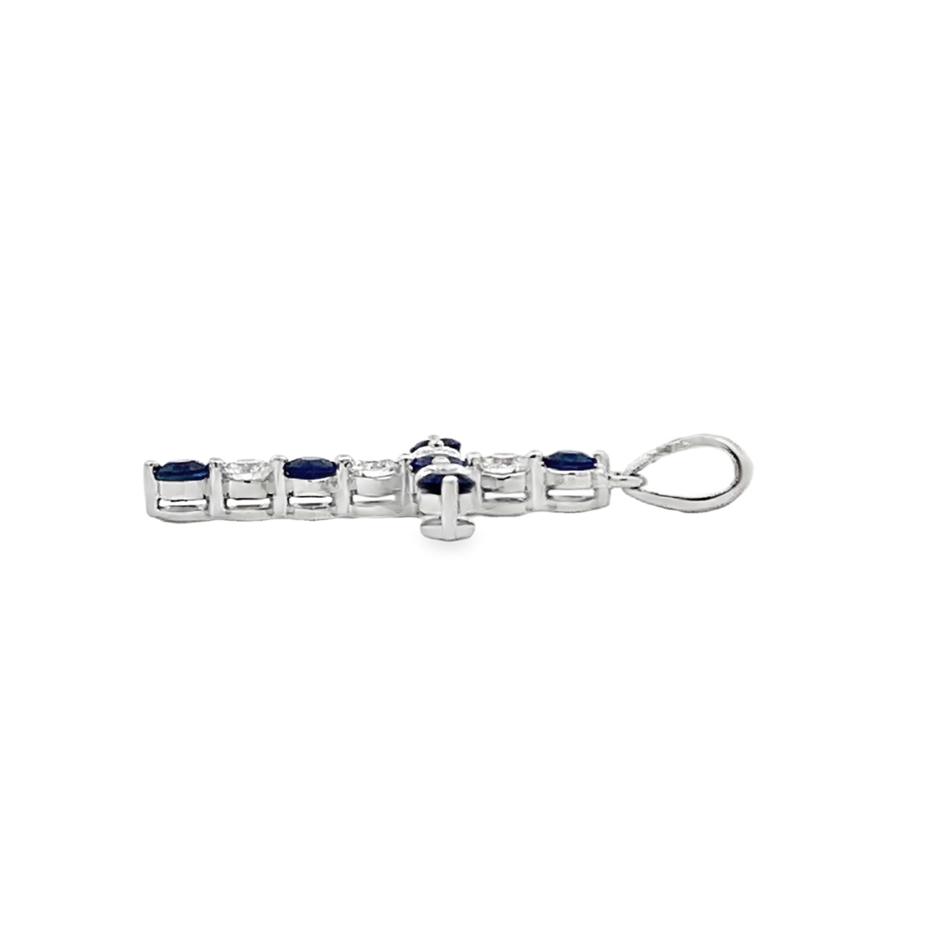 18K White Gold Diamond and Sapphire Cross Pendant