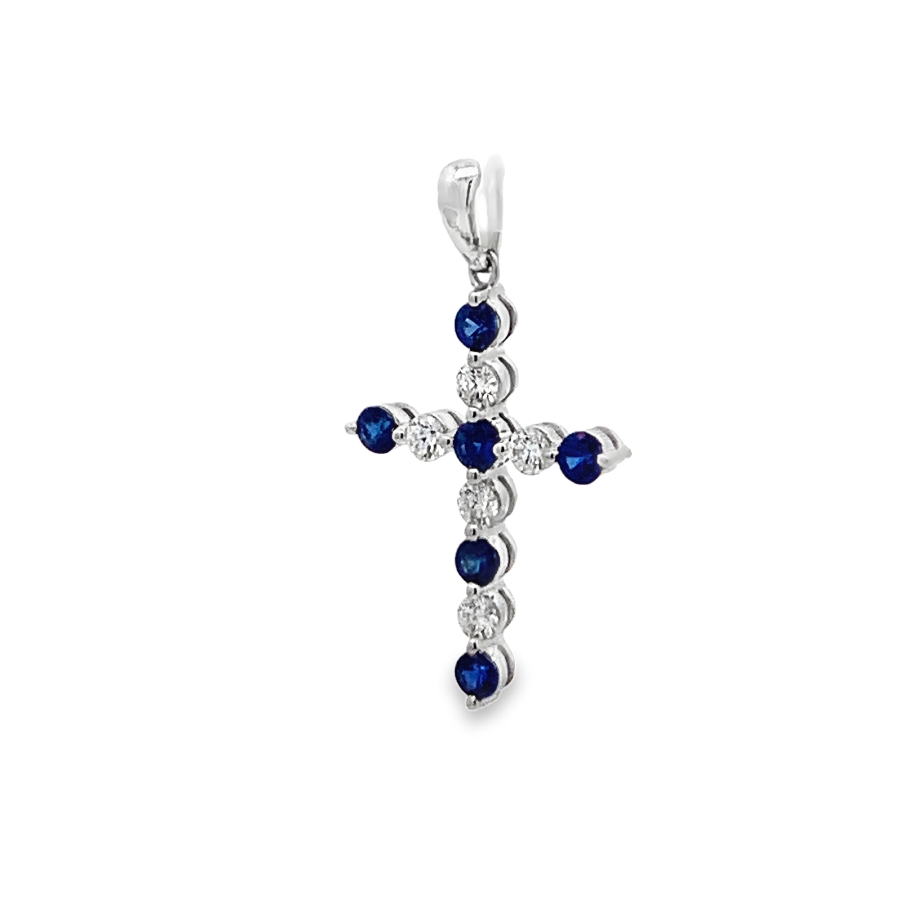 18K White Gold Diamond and Sapphire Cross Pendant