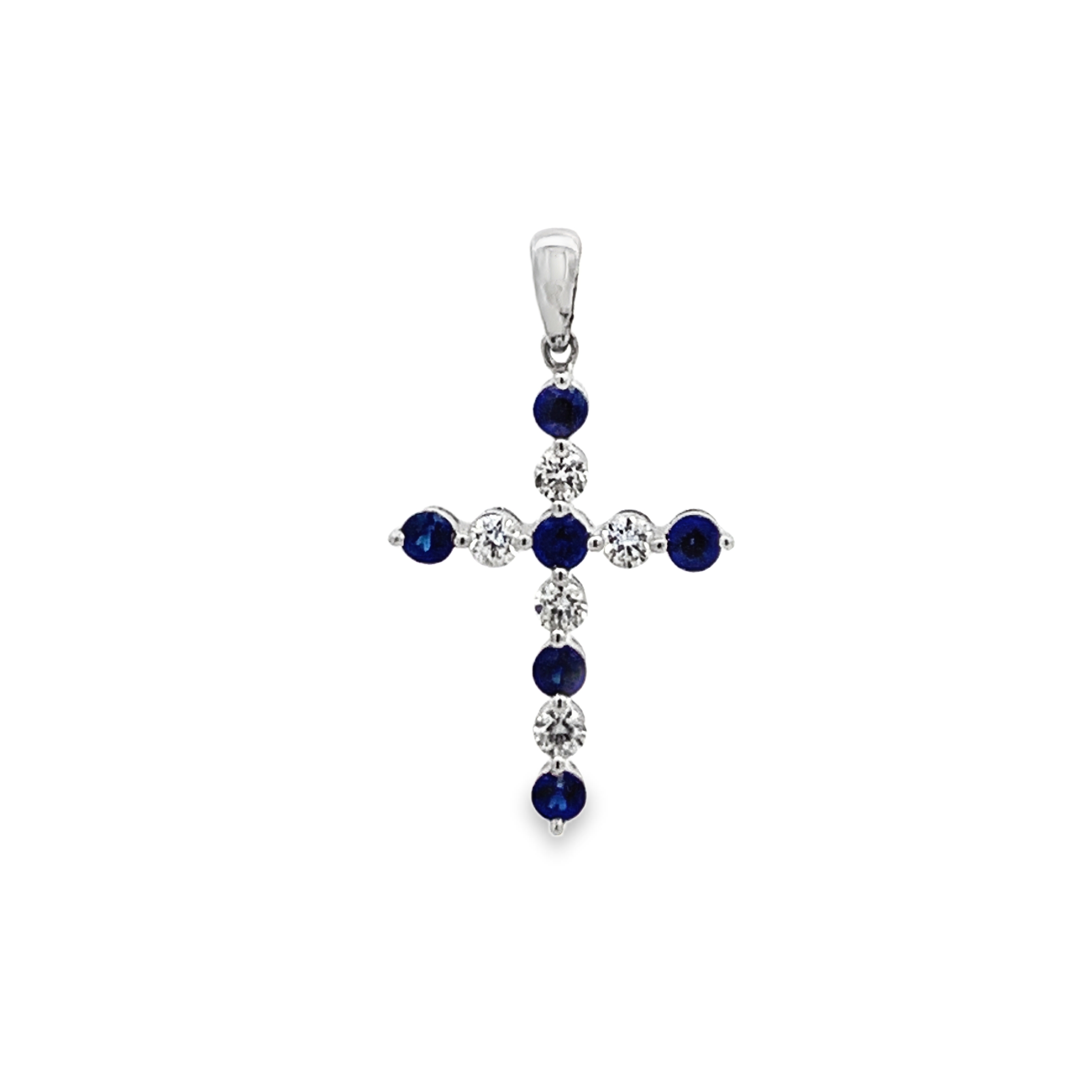 18K White Gold Diamond and Sapphire Cross Pendant