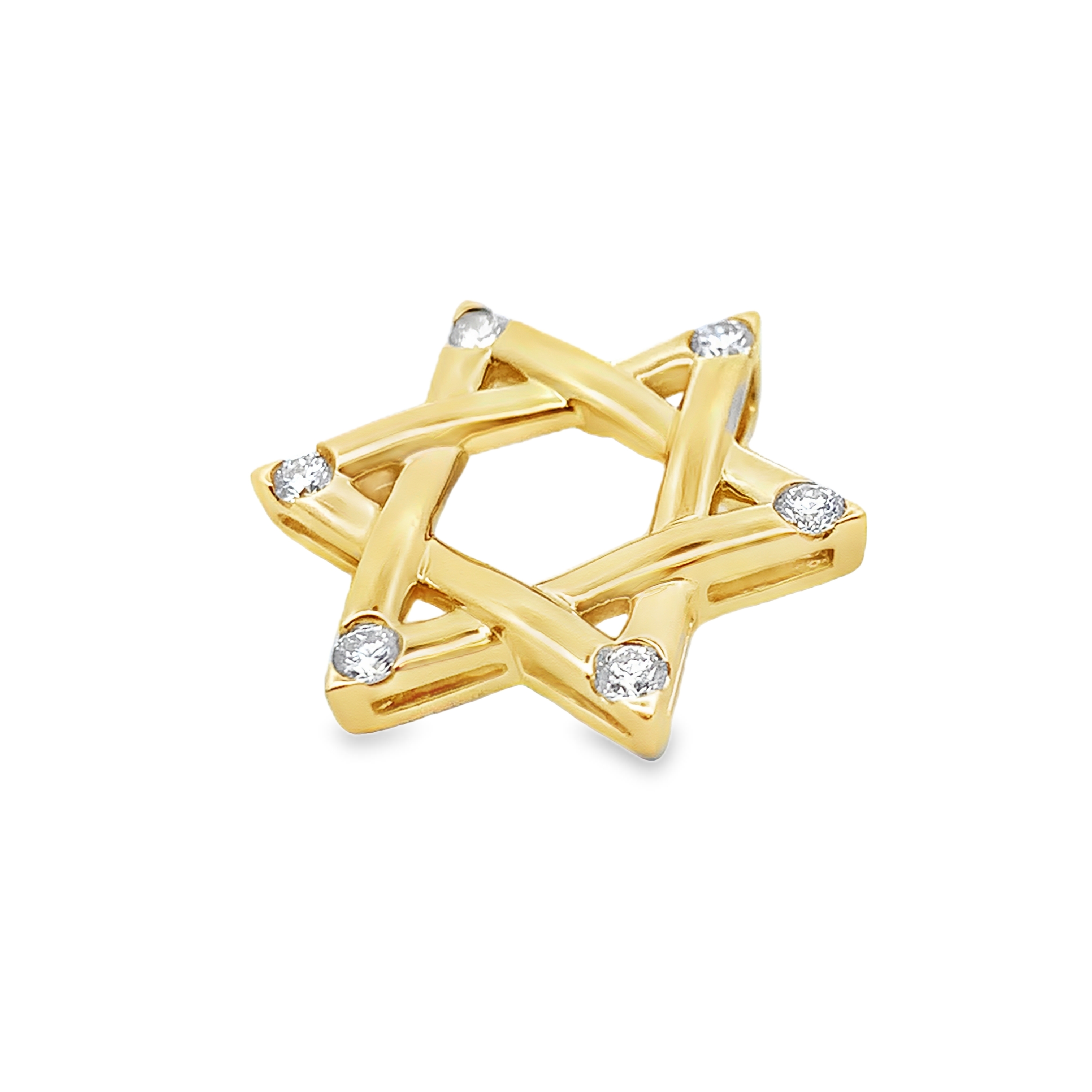 18K Yellow Gold Star of David Slide Pendant with Diamonds
