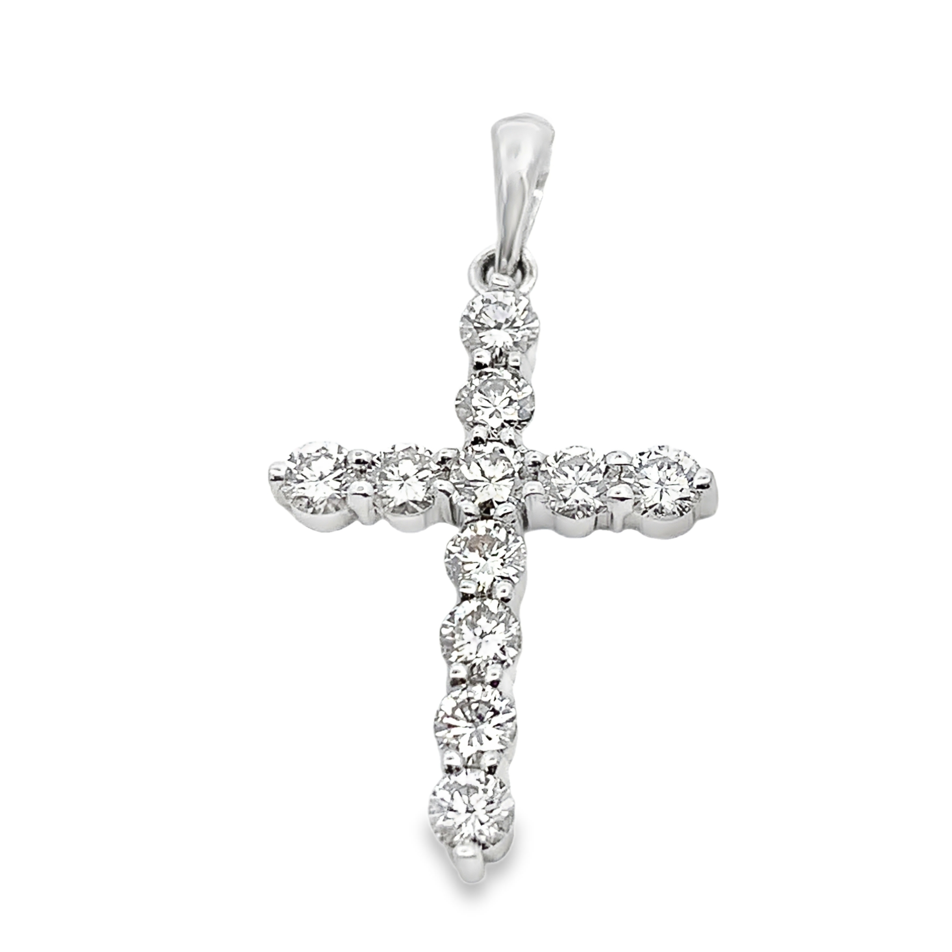 18K White Gold Diamond Cross Pendant with 11 Round Diamonds 0.71 CTW G-H
