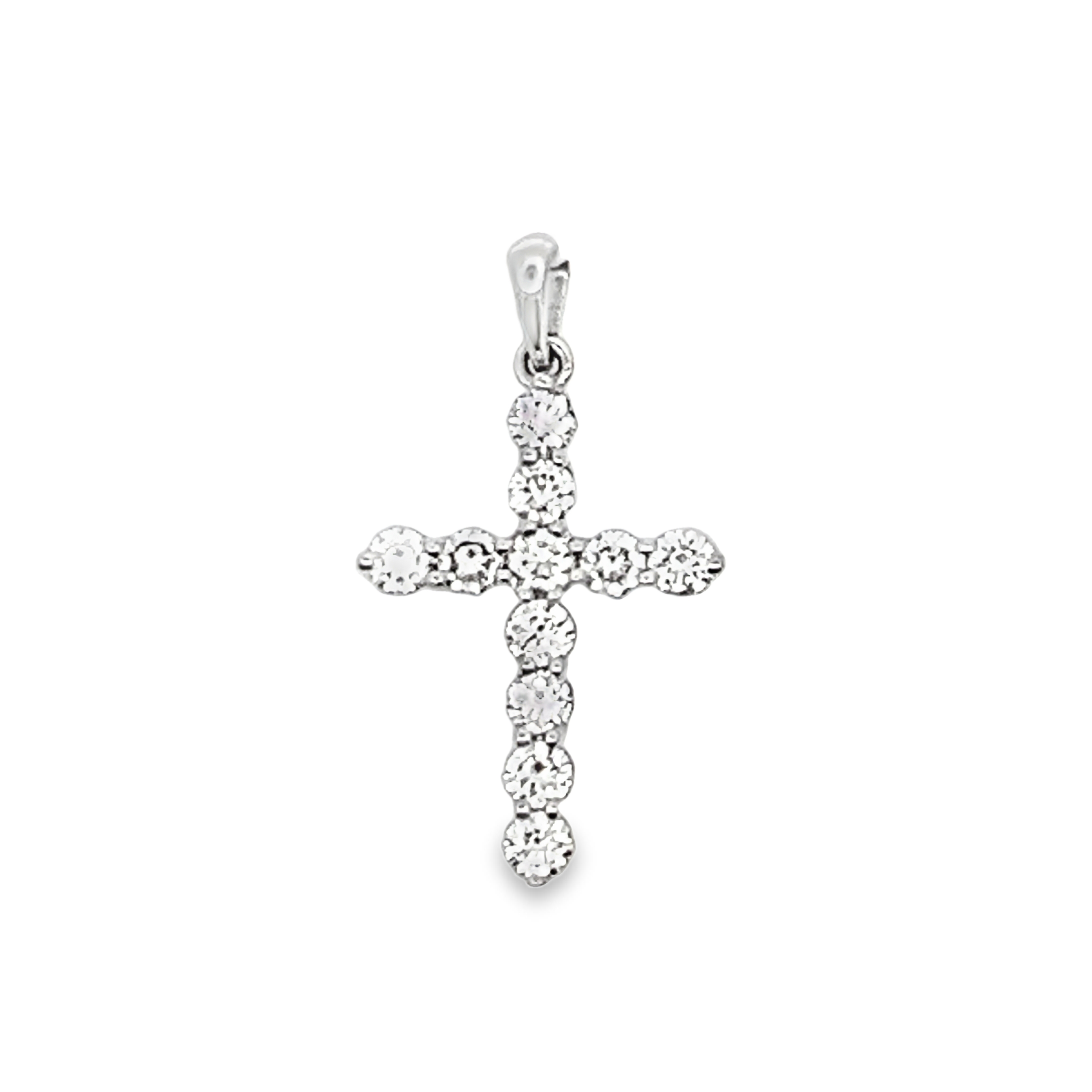 18K White Gold Diamond Cross Pendant with 11 Round Diamonds 0.71 CTW G-H
