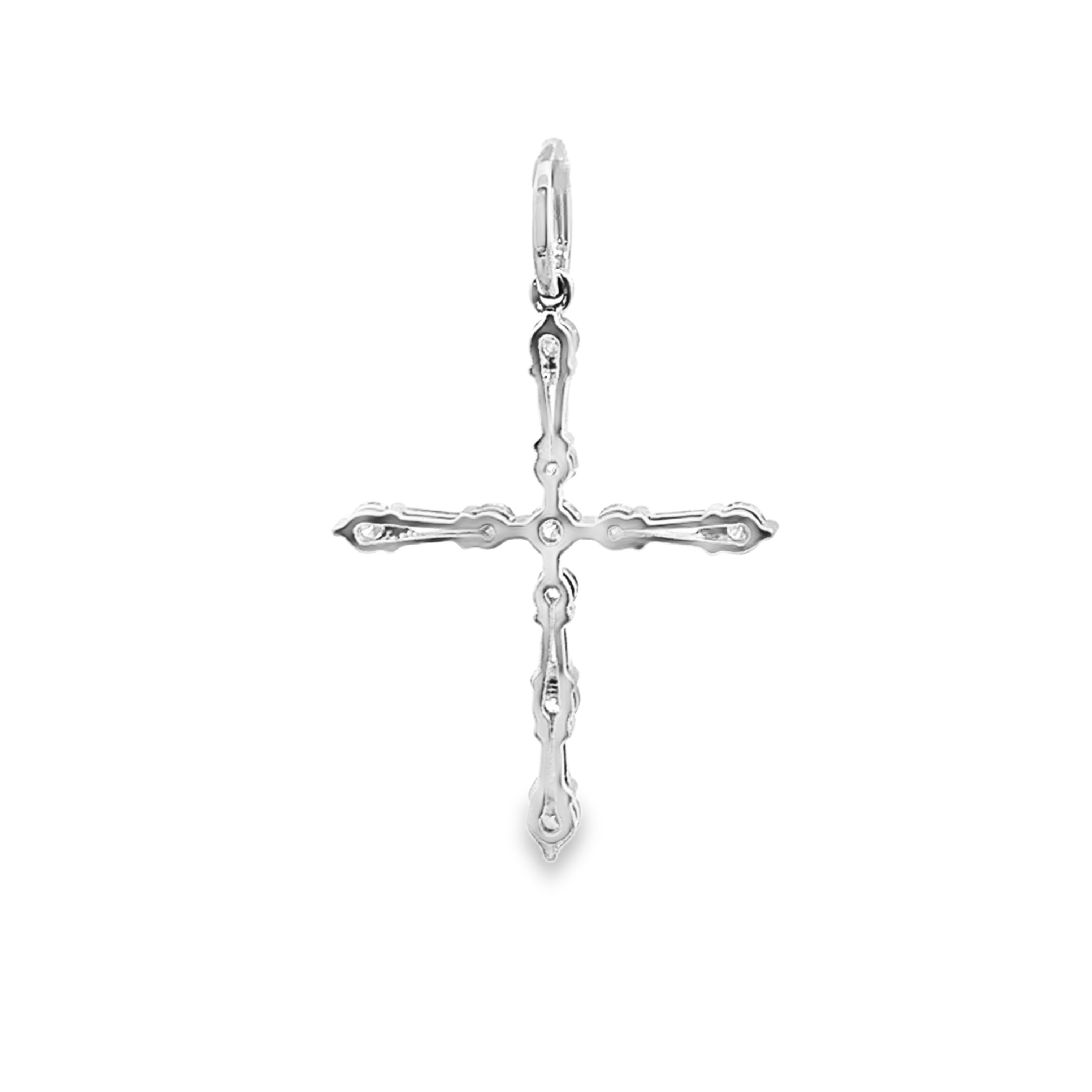 18K White Gold Alternating Baguette & Round Diamond Thin Cross