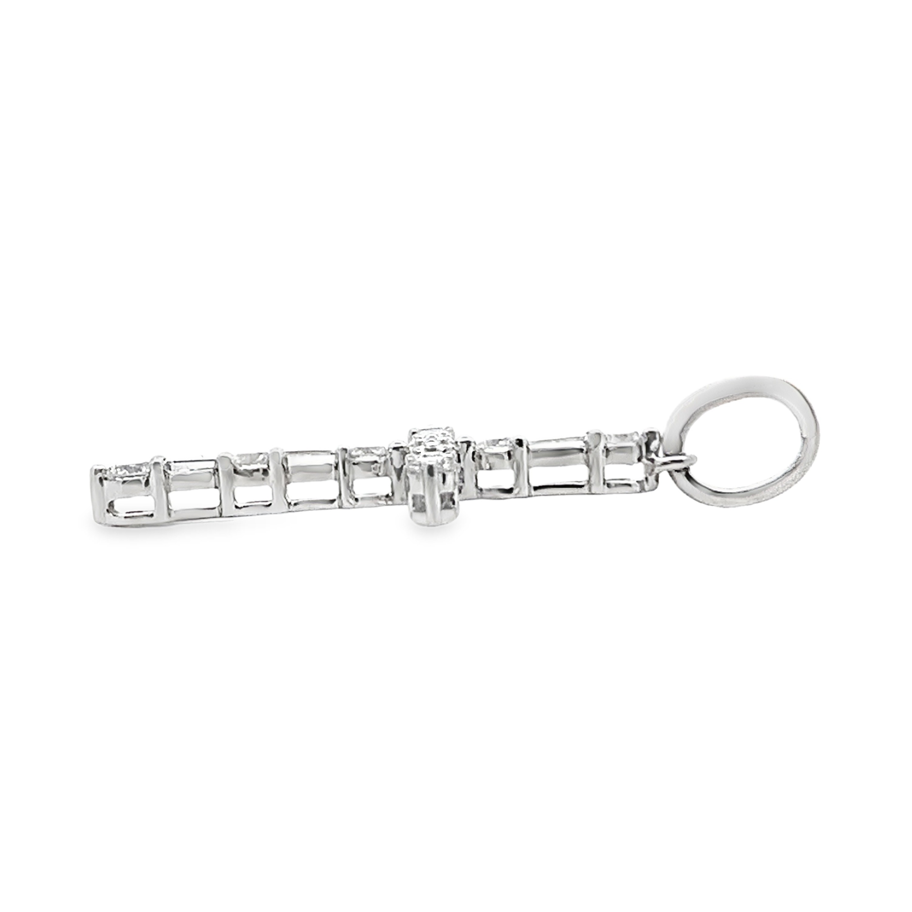 18K White Gold Alternating Baguette & Round Diamond Thin Cross