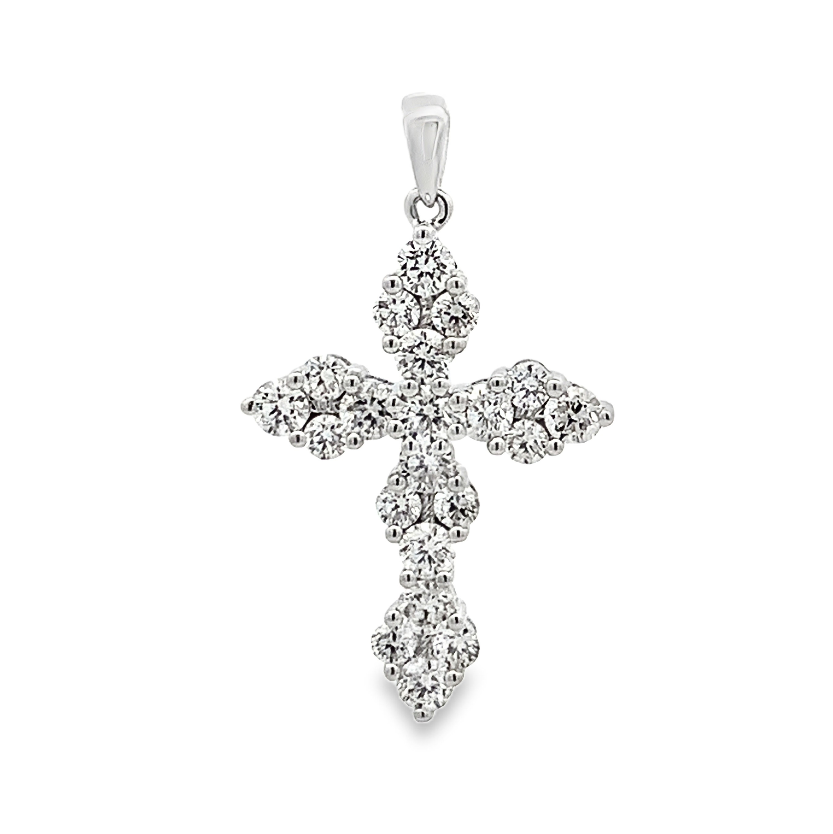18K White Gold Cluster Diamond Cross
