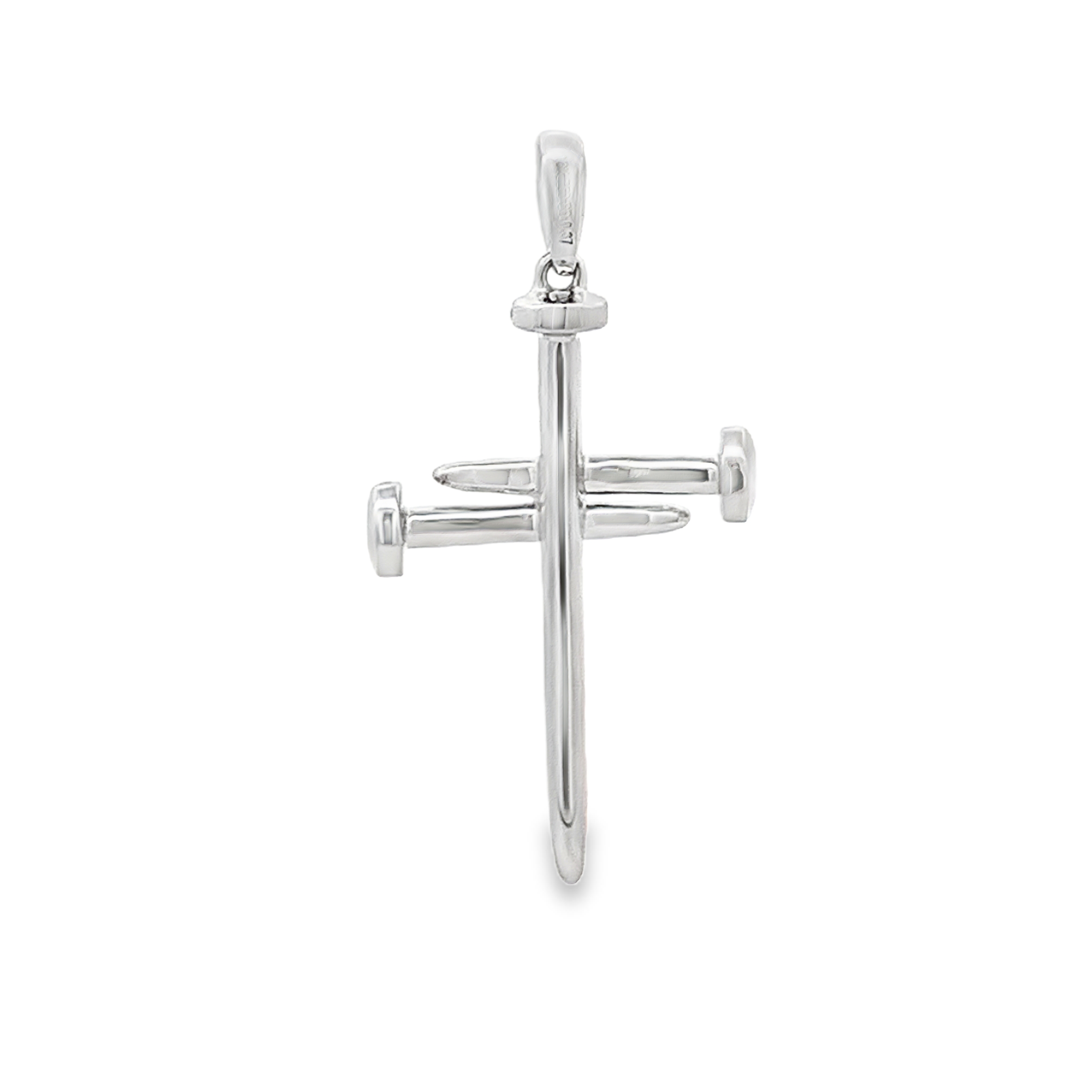 18K White Gold Diamond Nails Cross Pendant