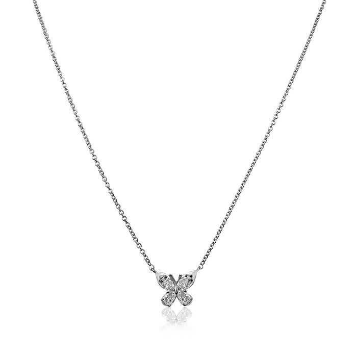 Christopher Designs 14K White Gold Diamond Butterfly Pendant with Chain