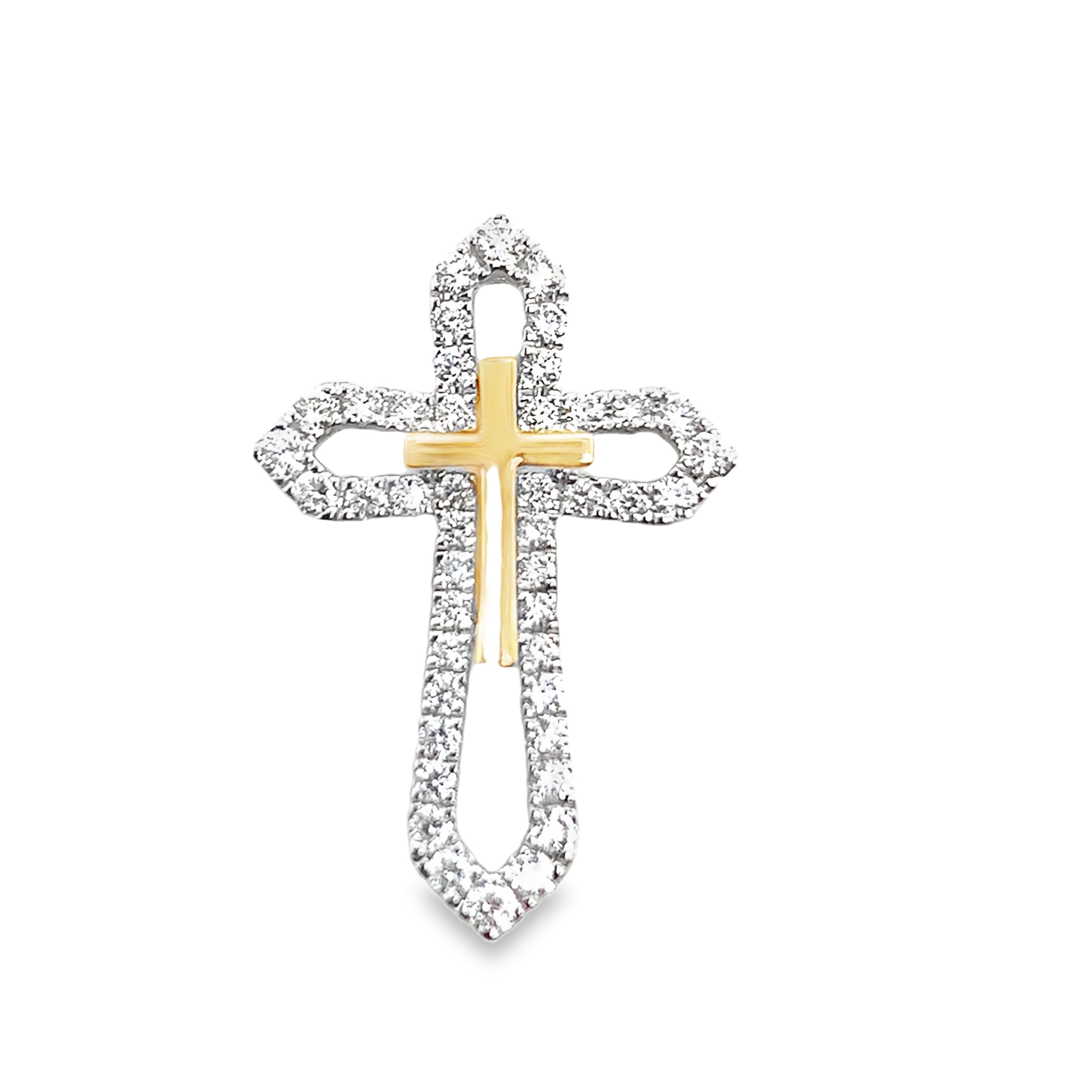 18K White & Yellow Gold Diamond Cross Pendant