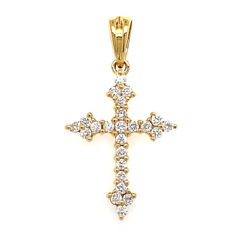 18K Yellow Gold Diamond Cross Pendant with 24 Round Diamonds 0.23 CTW F-G VS2 and CTW