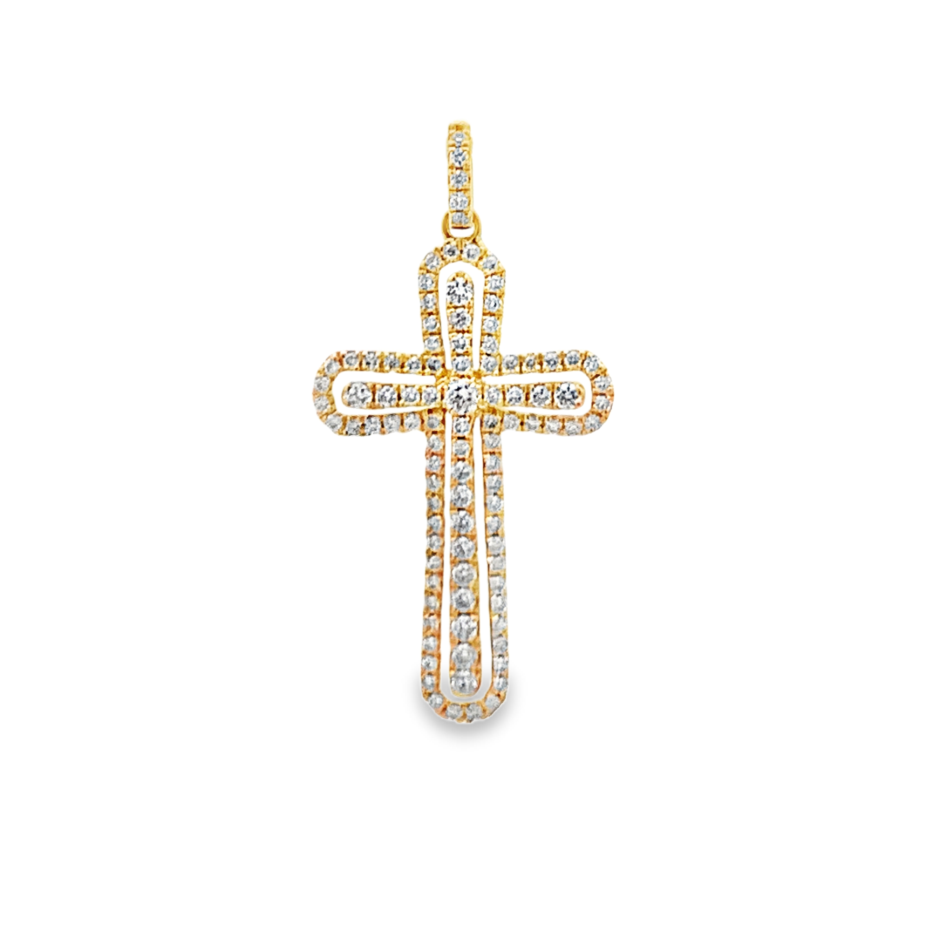 18K Yellow Gold Diamond Cross Pendant with 99 Round Diamonds 0.47 CTW F-G VS2-SI1