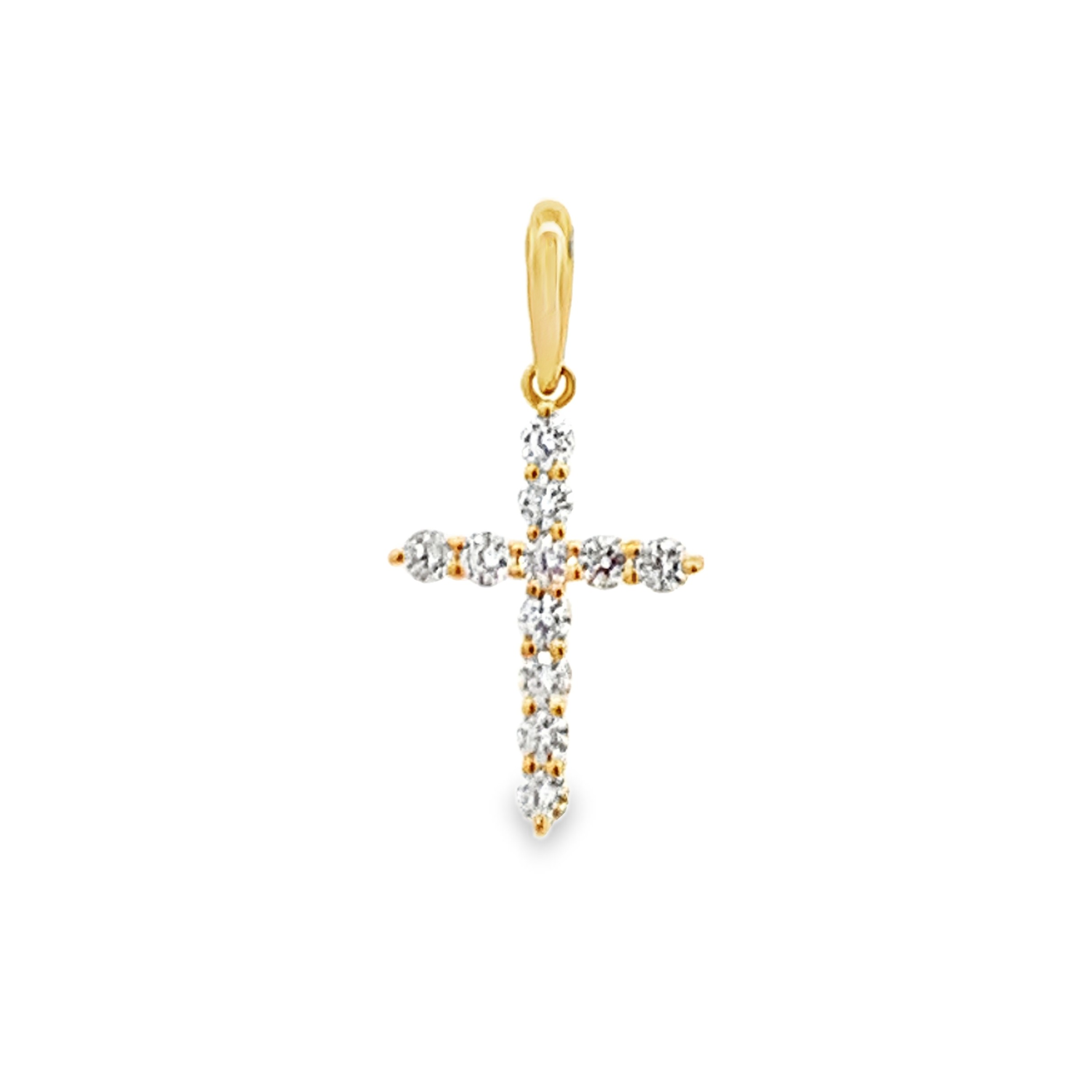18K Yellow Gold Small Diamond Cross Pendant