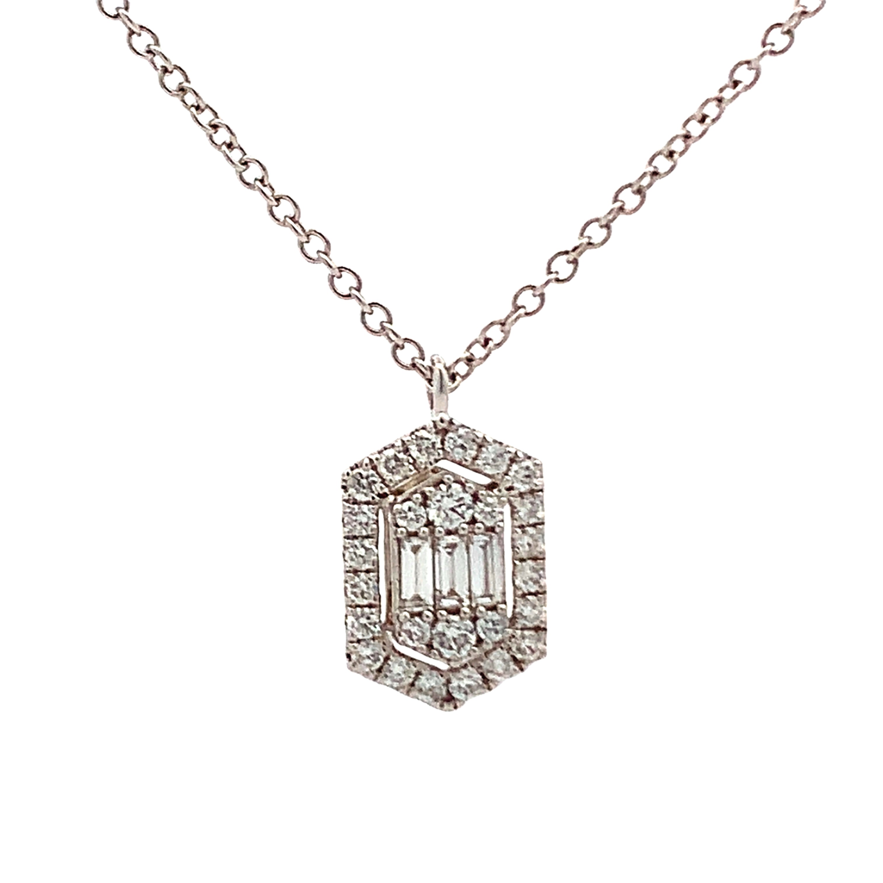 18K White Gold Diamond Custer Pendant with Chain