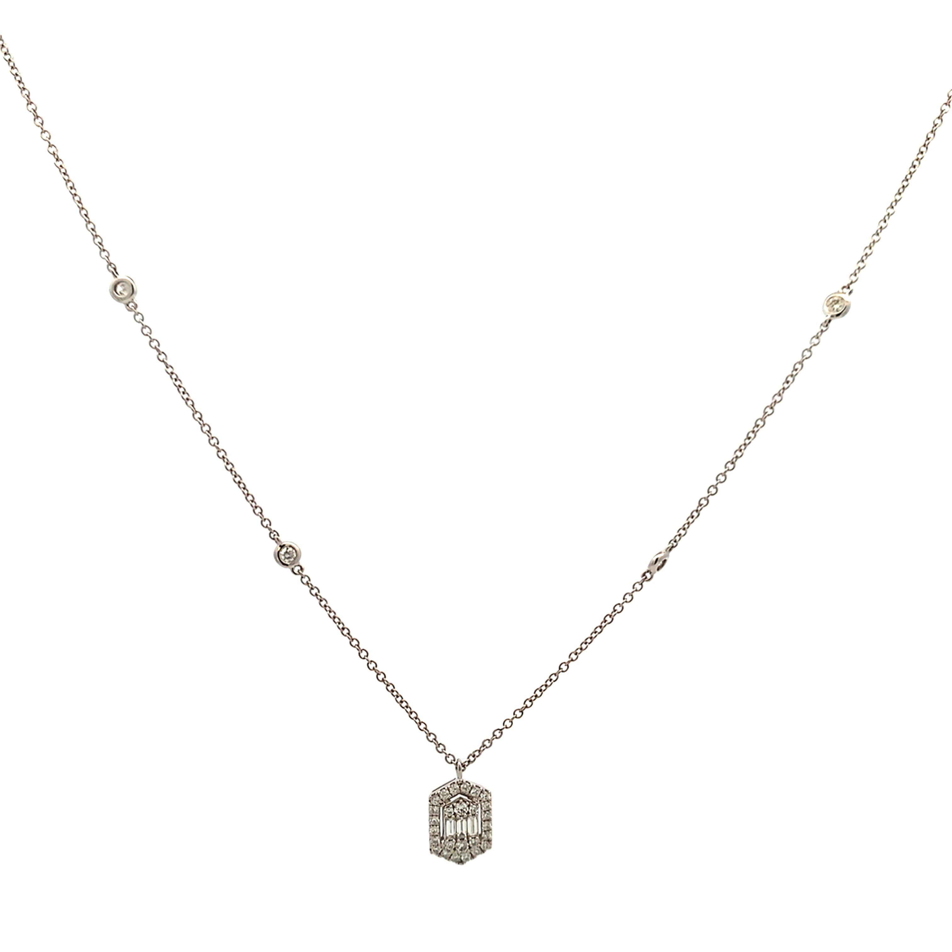 18K White Gold Diamond Custer Pendant with Chain