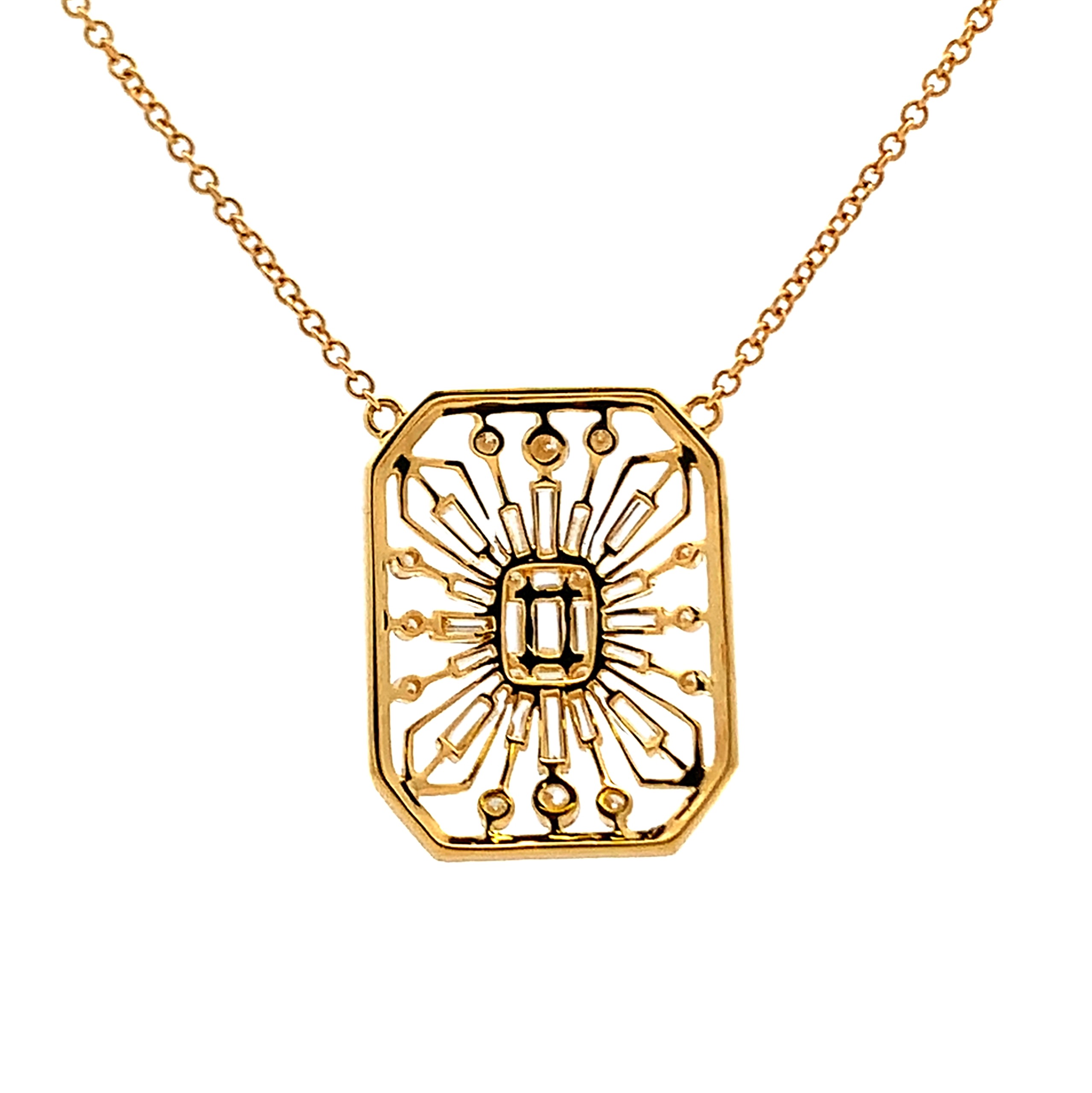 18K Yellow Gold Art Deco-Inspired Diamond Pendant with Chain