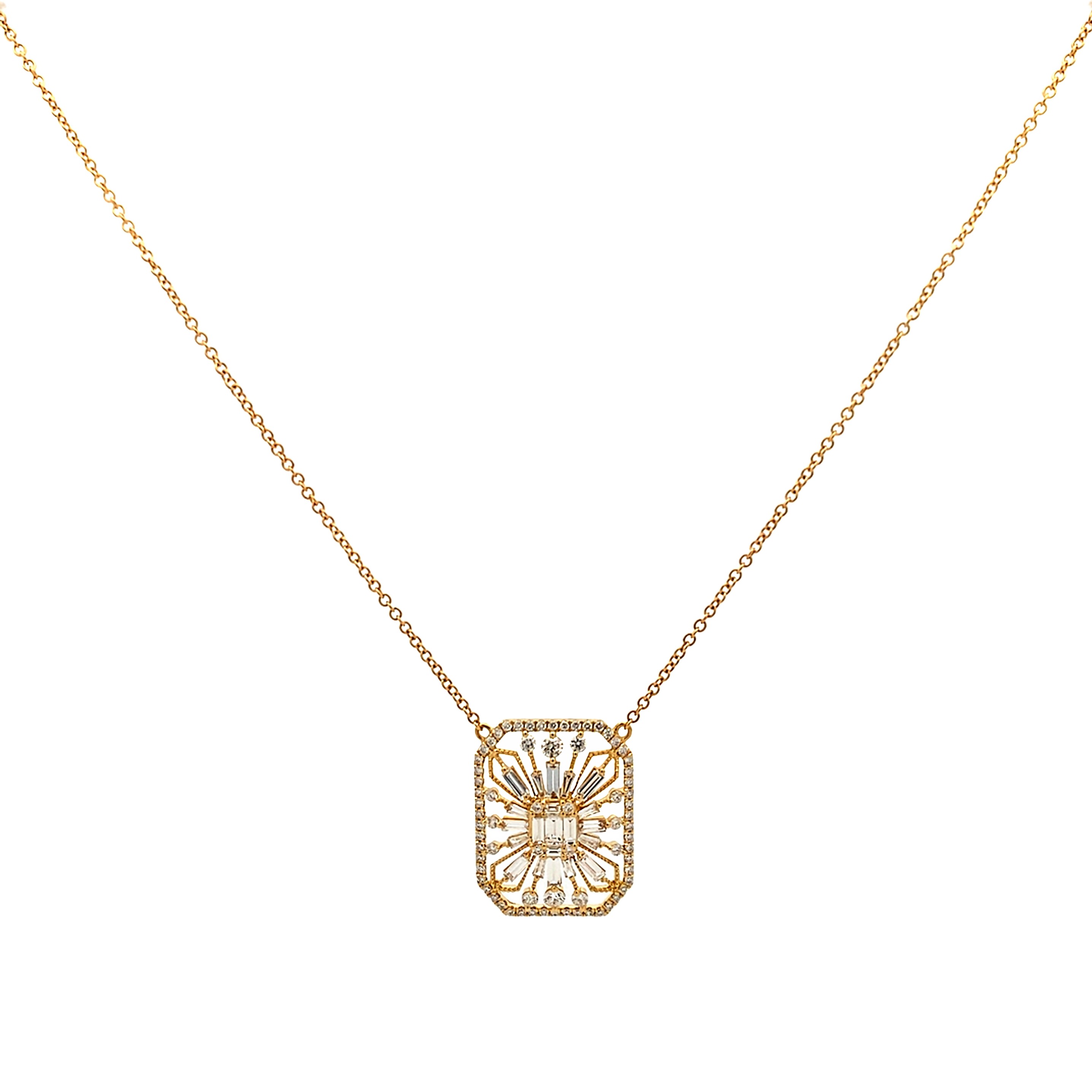 18K Yellow Gold Art Deco-Inspired Diamond Pendant with Chain