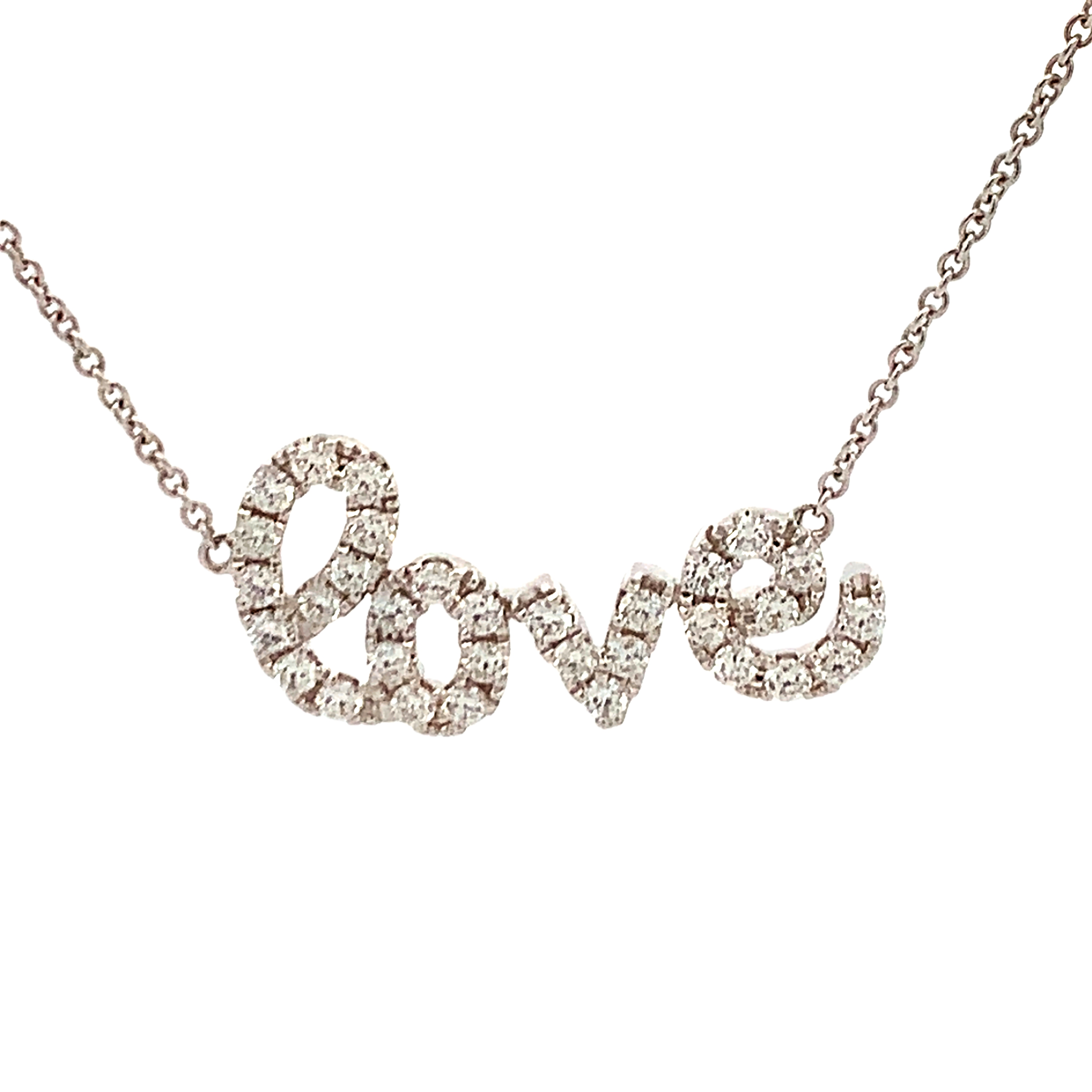 18K White Gold Diamond love Pendant with Chain